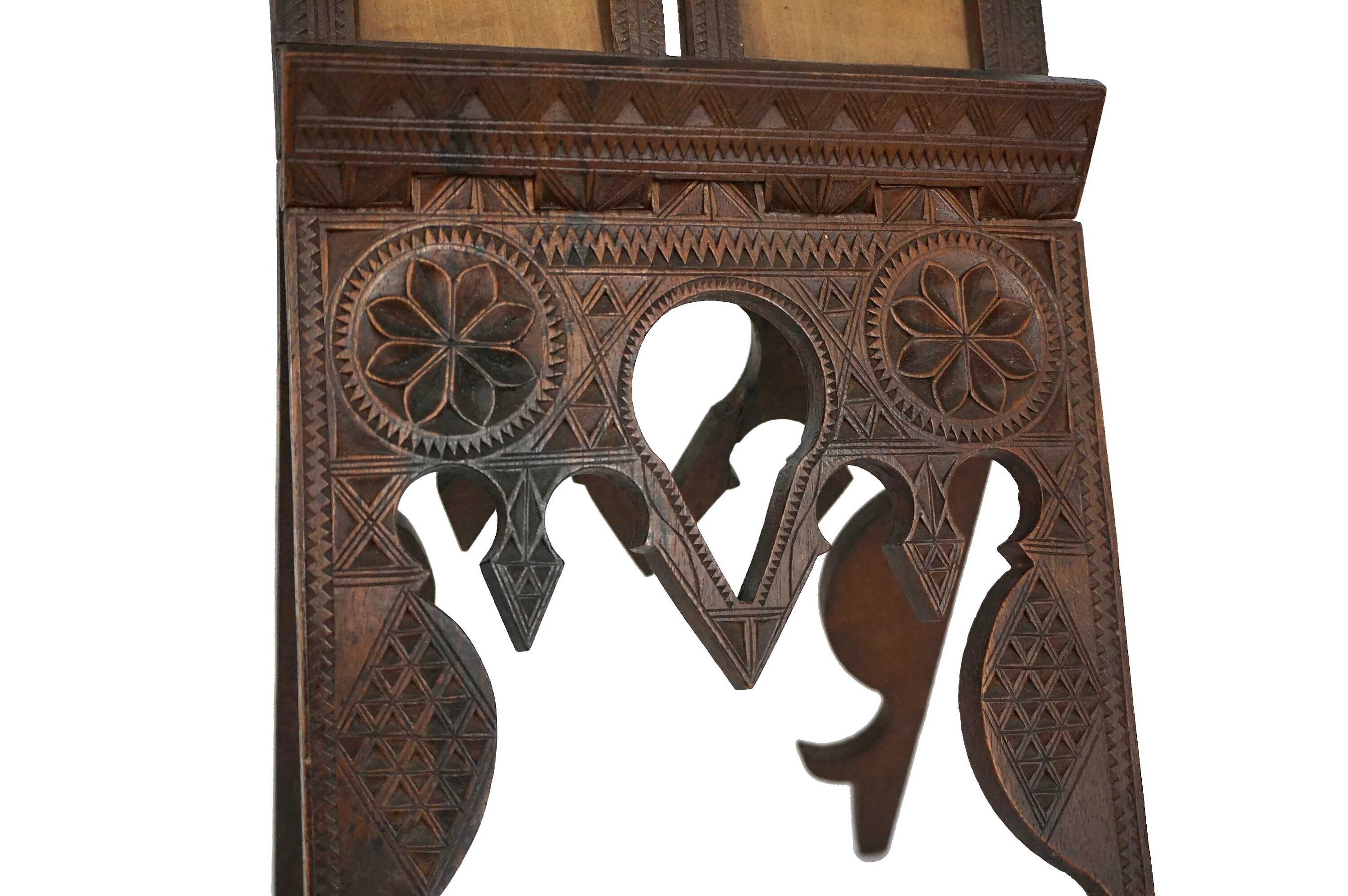 Antique Carved Wood Double Photo Frame, Anglo Indian Rosewood Folding Frame