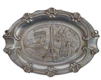 Vintage Paris Souvenir Ashtray with Eiffel Tower, Notre Dame, Sacre Coeur, Arc de Triomphe and La Madeleine