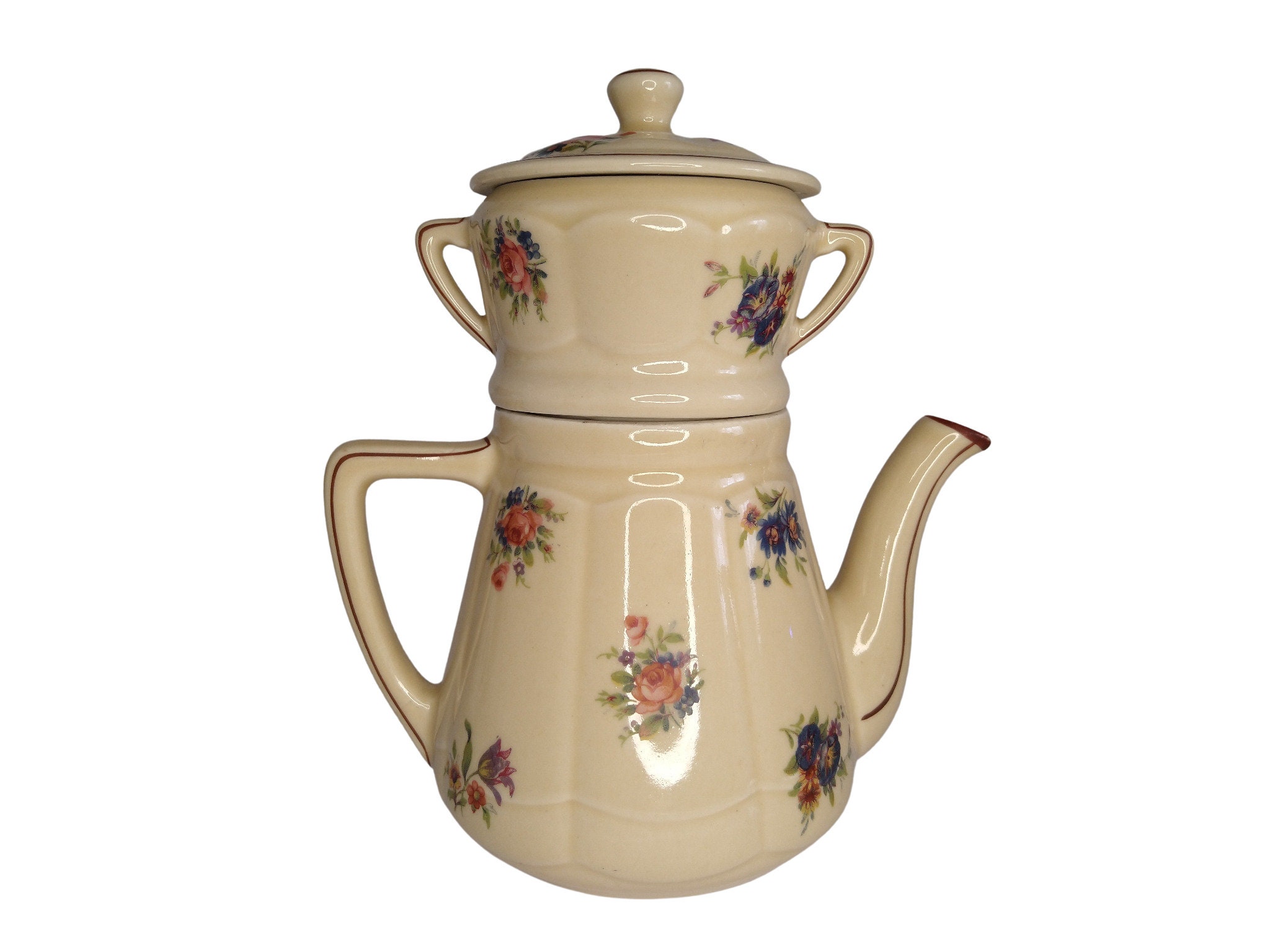 Cafetière Ancienne en Porcelaine Français Goutte à avec Des Fleurs, Décor de Cuisine Campagne Romant