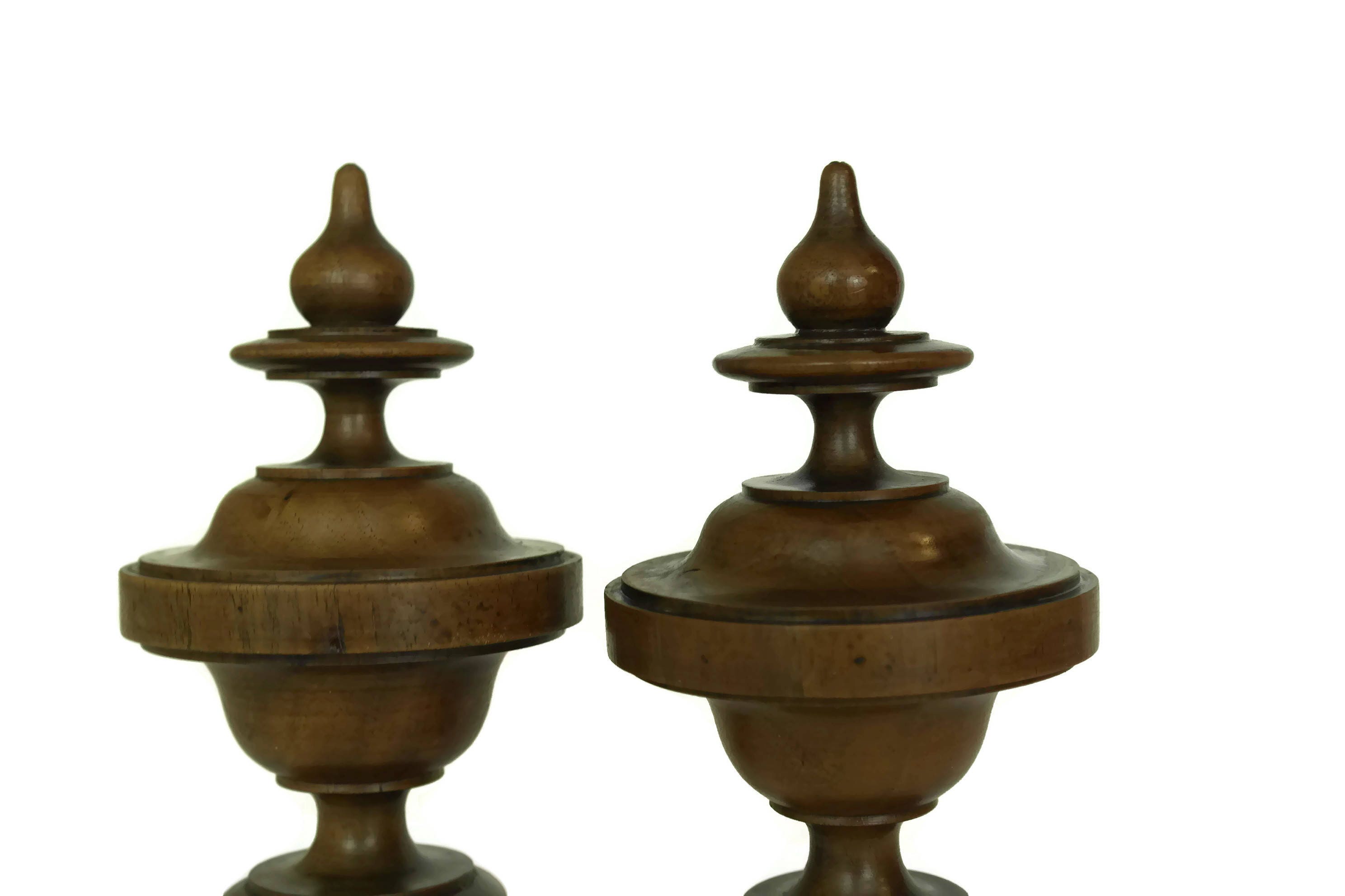 French Furniture Ornaments. Pair of Antique Wood Finials. Architectural