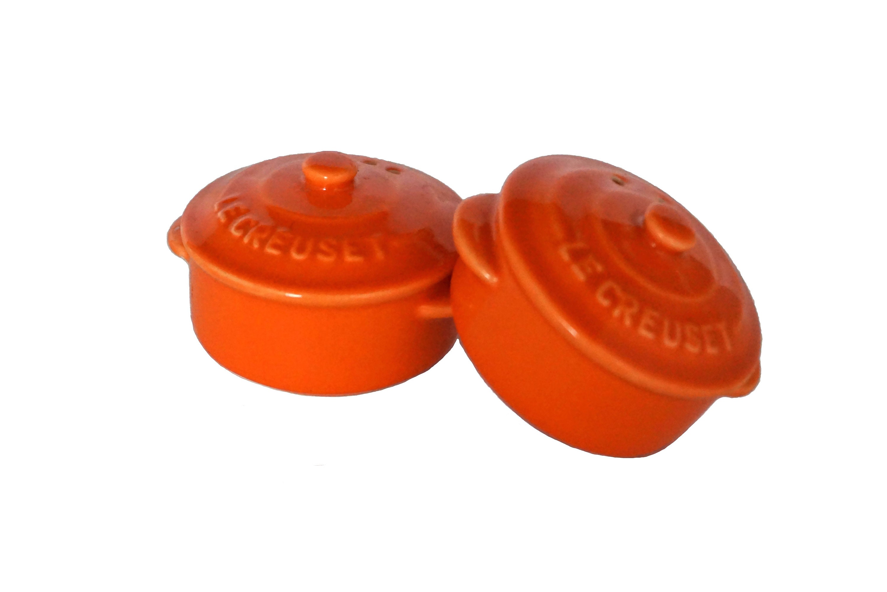 French Le Creuset Salt and Pepper Shaker Set, Vintage Miniature Ceramic