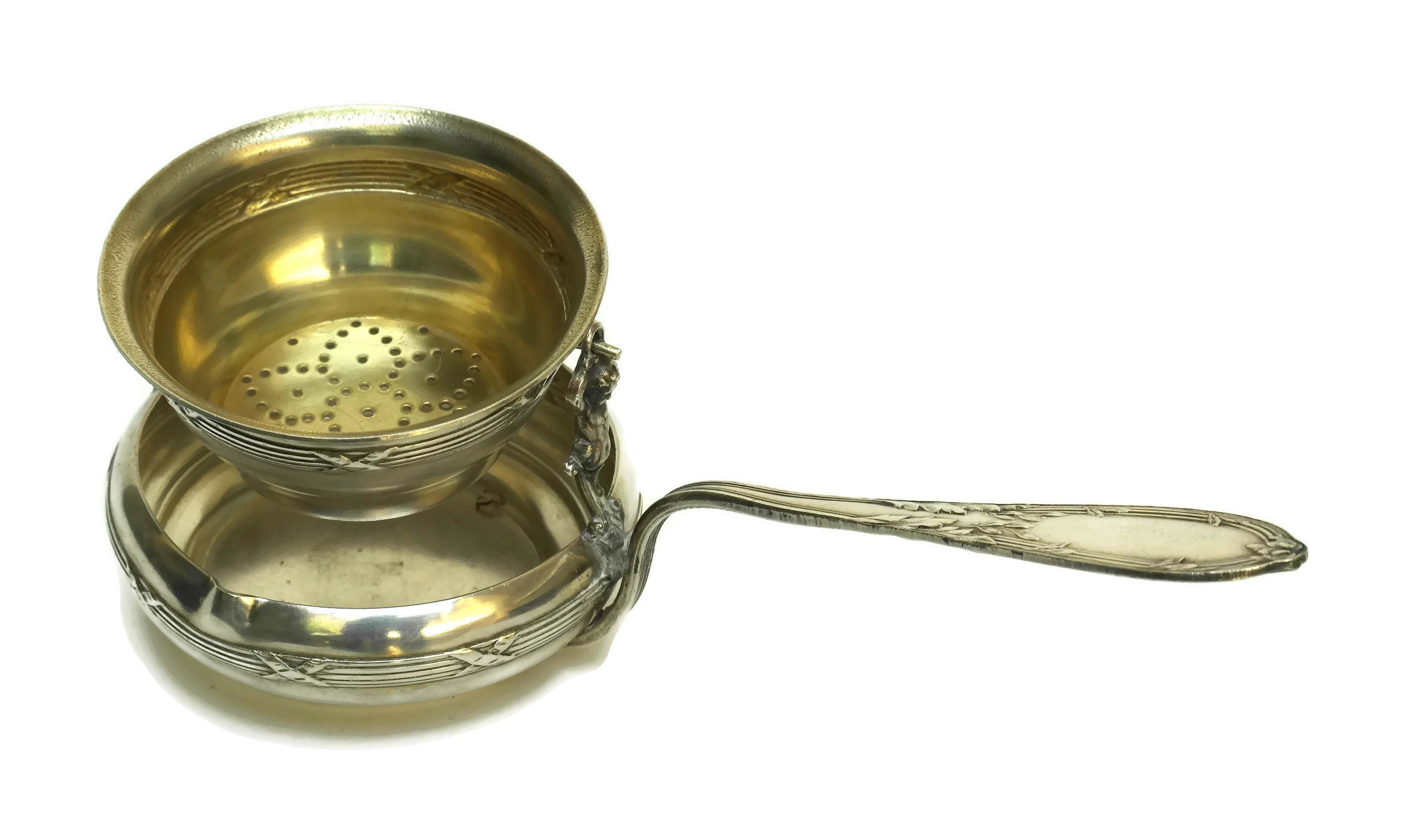 French Antique Silver Tea Strainer with Cherub Figurines. Tea Lover