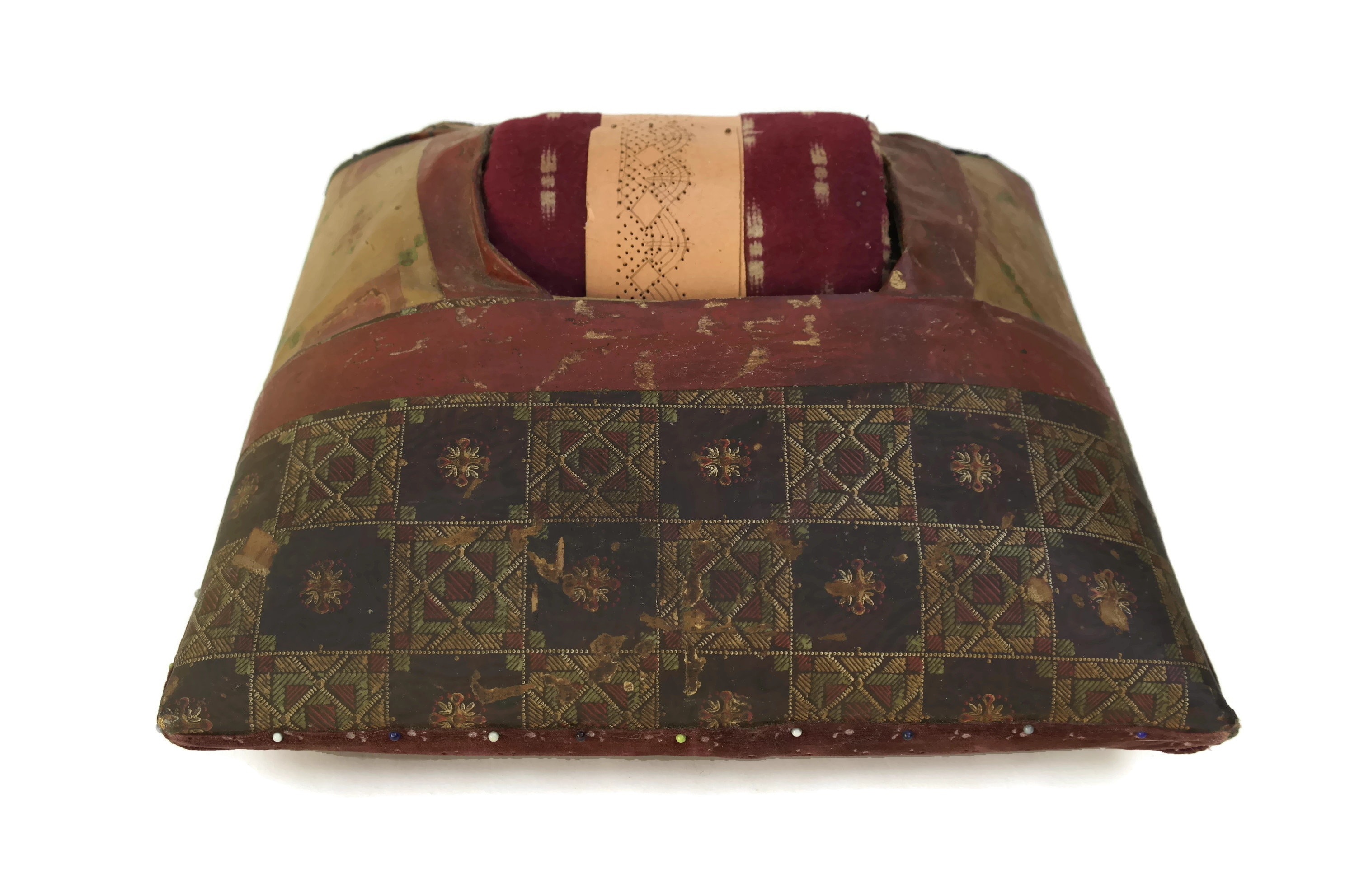 Antique French Lace Making Pillow with Wooden Lace Bobbins, Bobbin Lace