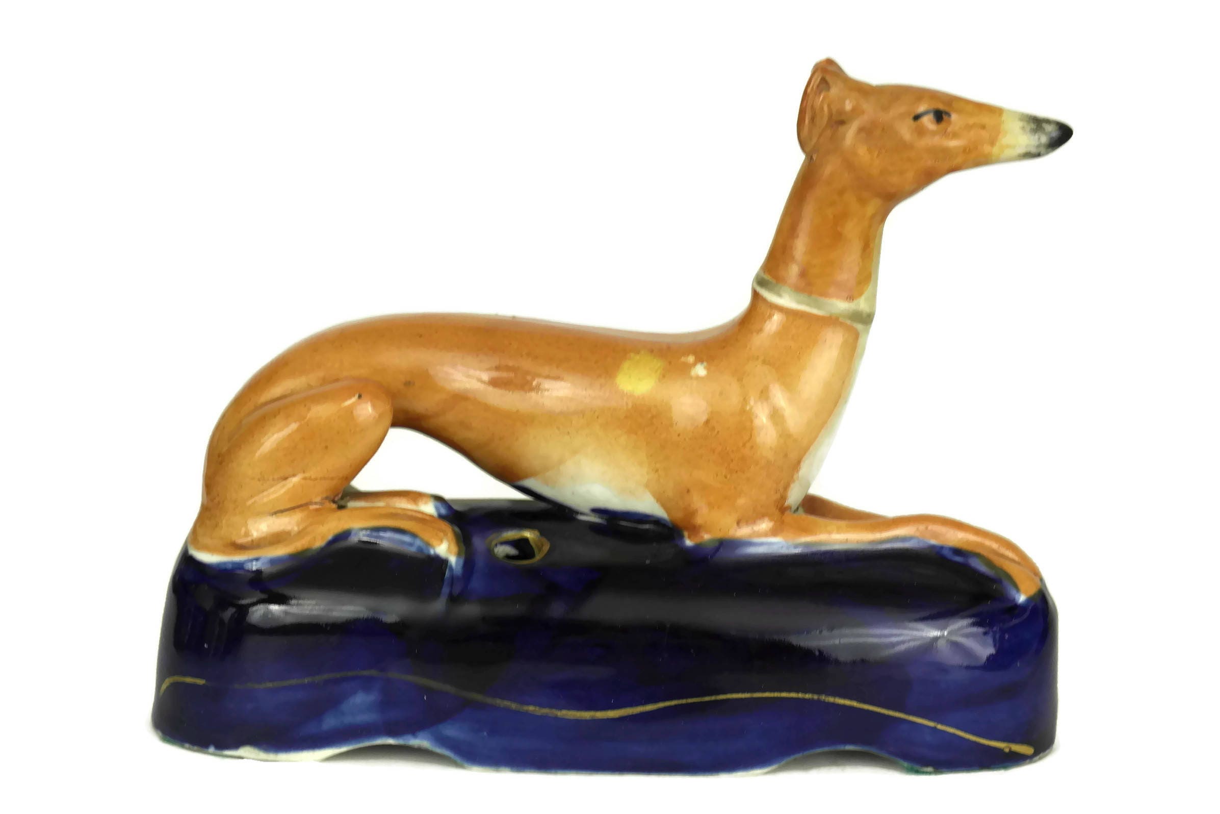 Antique Staffordshire Dogs. Greyhound Figurine Pen Holders. Calligraphy Pen Stand Gift For