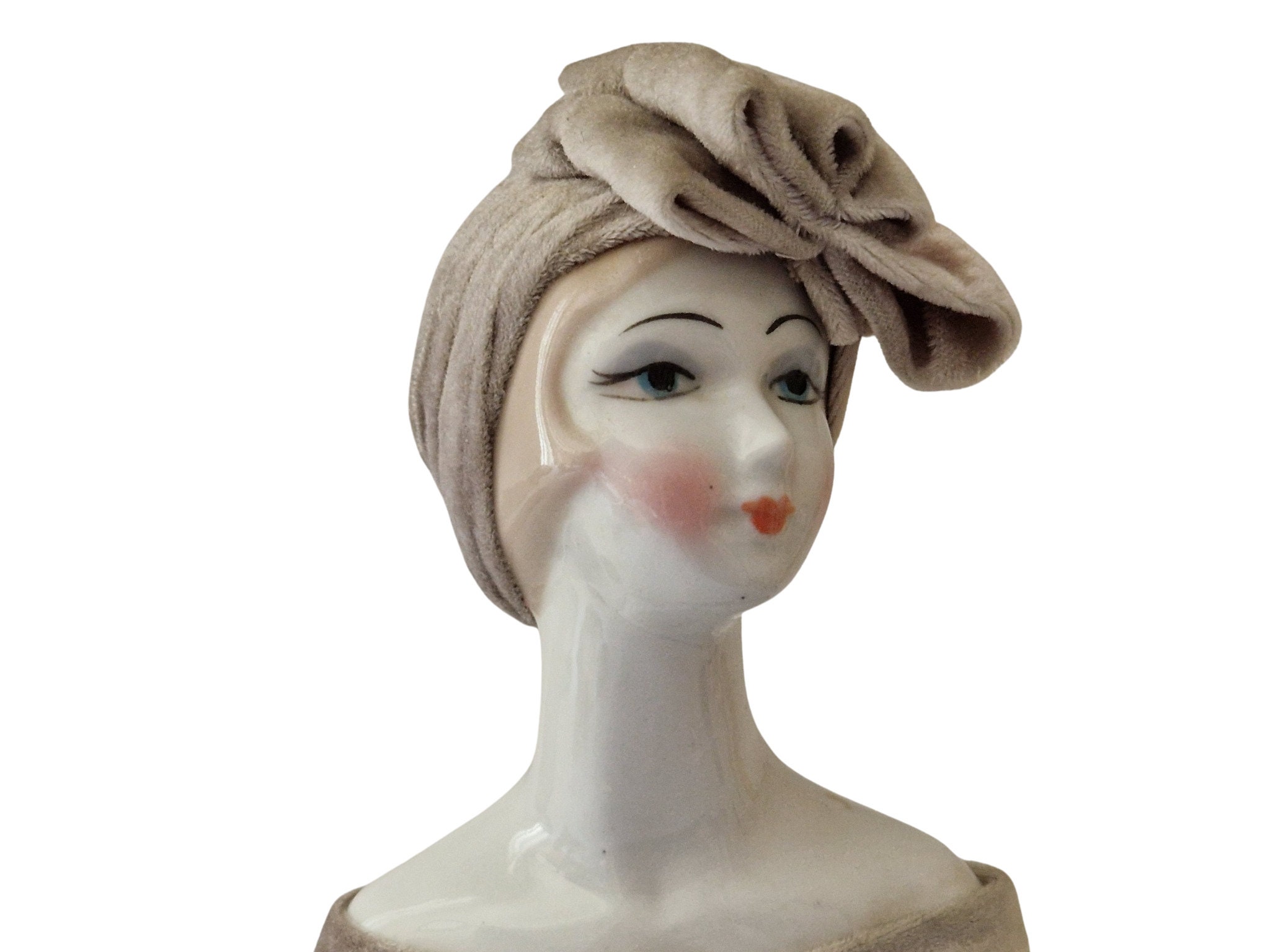 Art Deco Lady Porcelain Bust Figurine by Ingles Valencia, Made in Spain