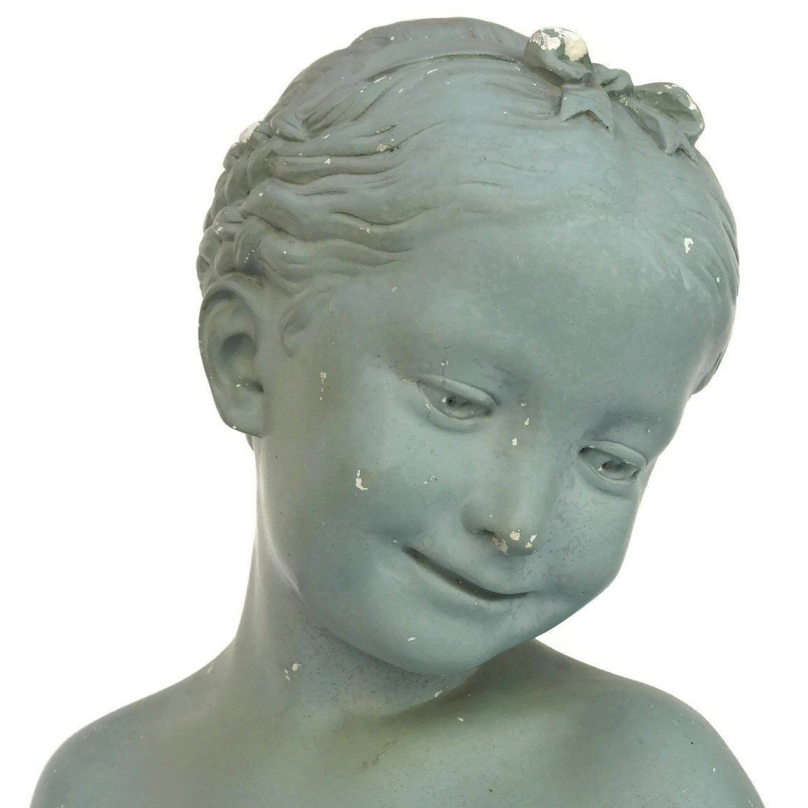 Antique Girl Portrait Bust Statue, Shabby French Chalkware Head Art Figure