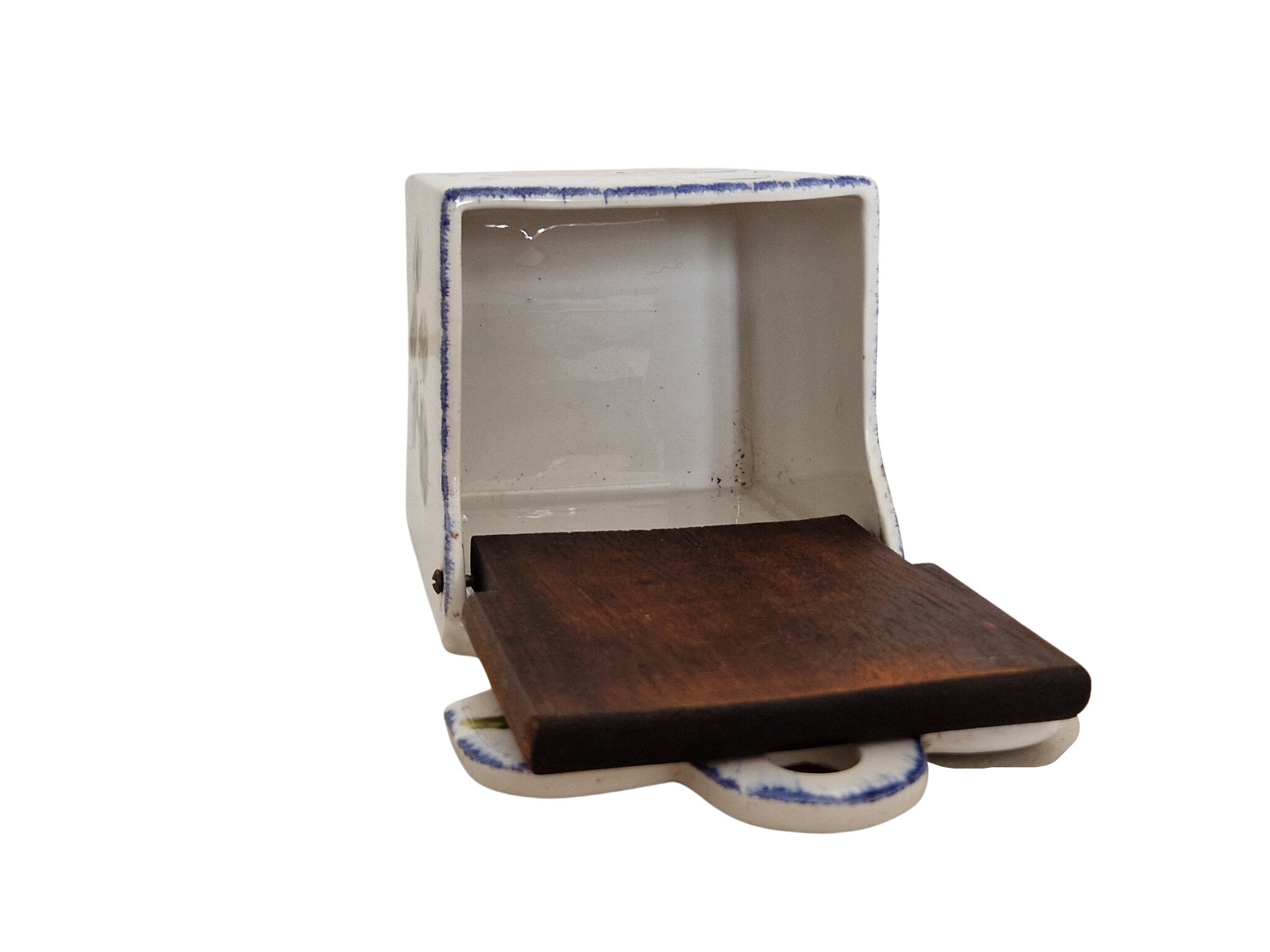 French Ceramic Sugar Canister with Hand Painted Flowers and Wooden Lid