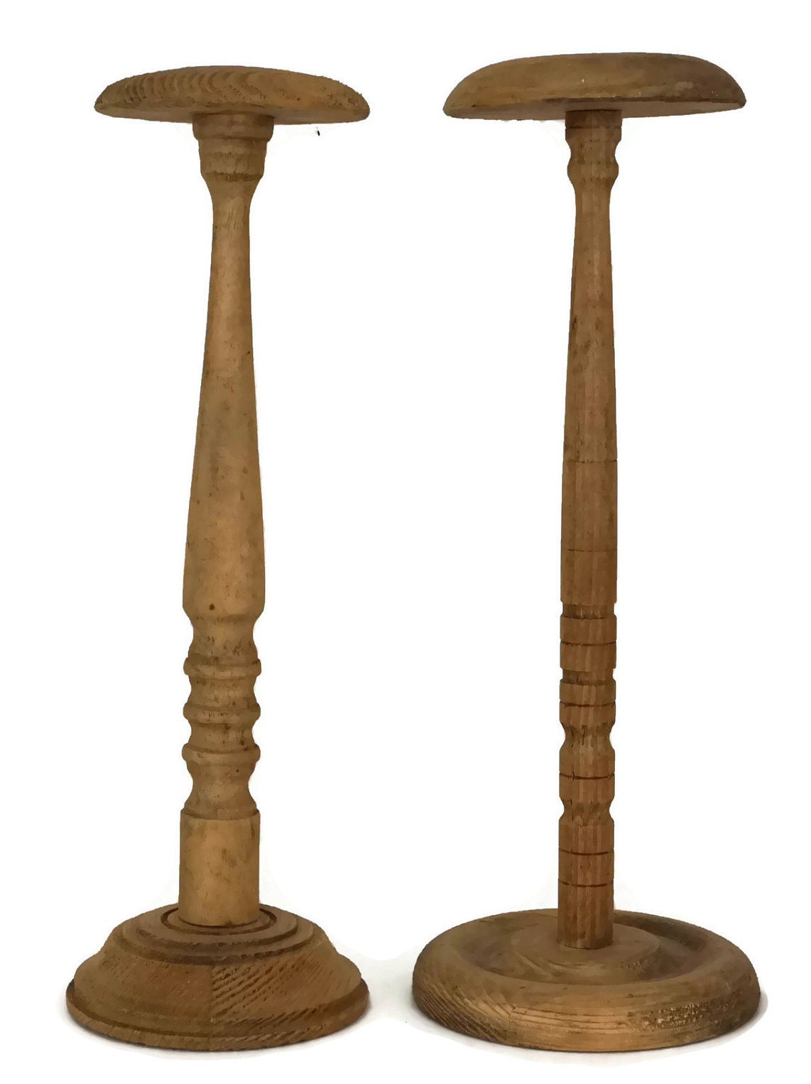 French Vintage Hat Display Stands Set of 2, Vintage Wood Hat Stand