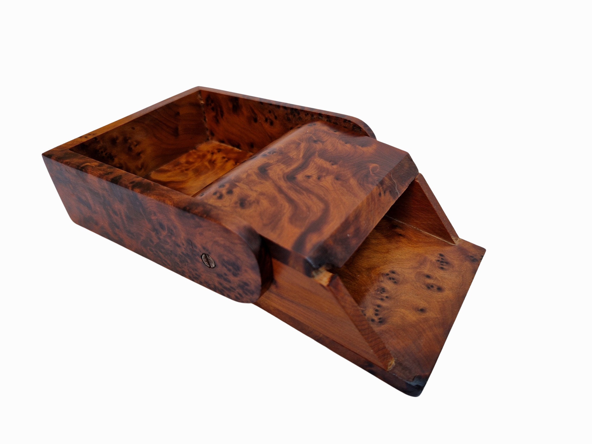 Elm Burl Wood Playing Card Deck Holder, French Vintage Business Card