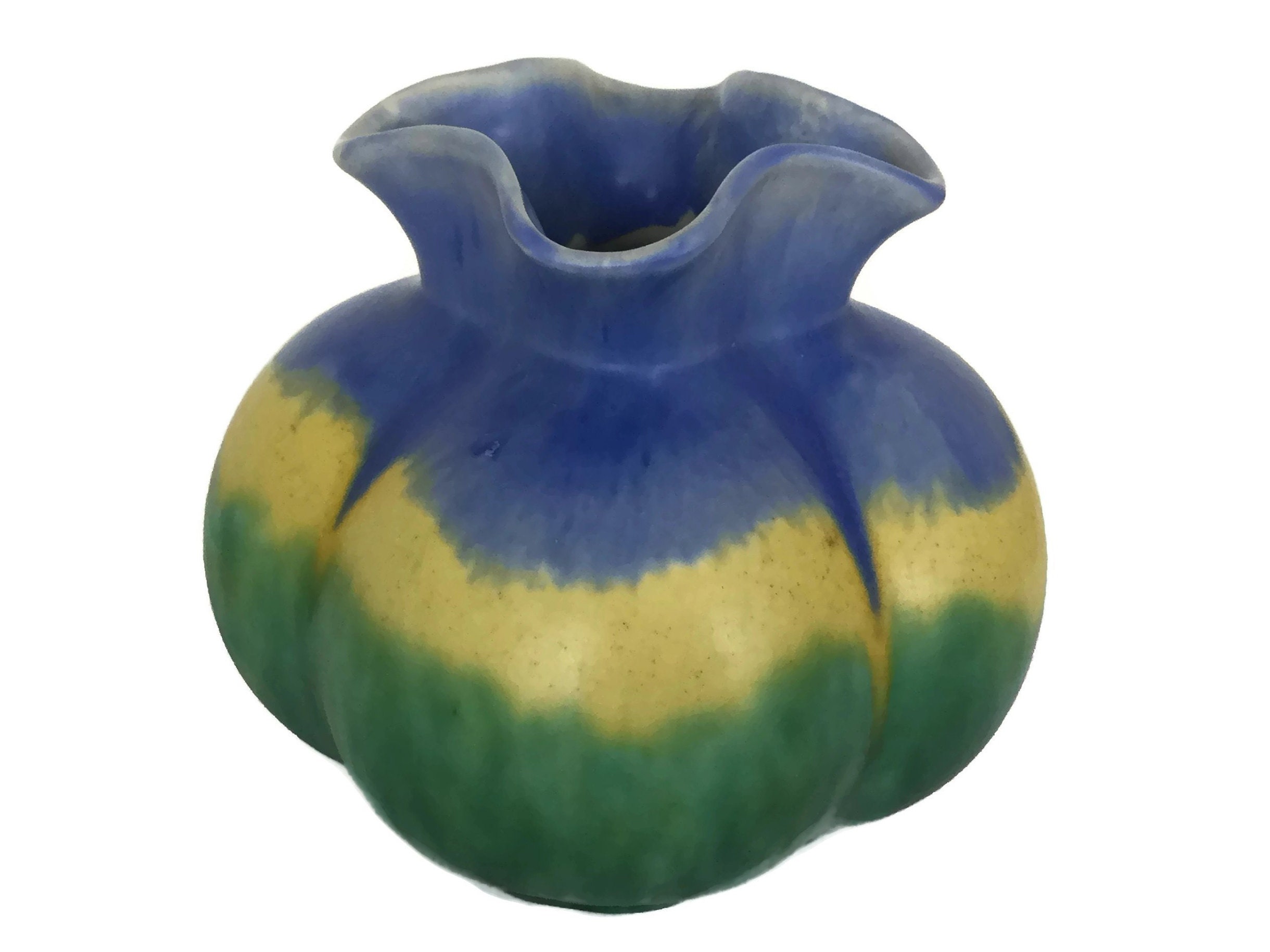 Striped Art Deco Pottery Vase by Avon Ware, Vintage Ceramic Pomegranate