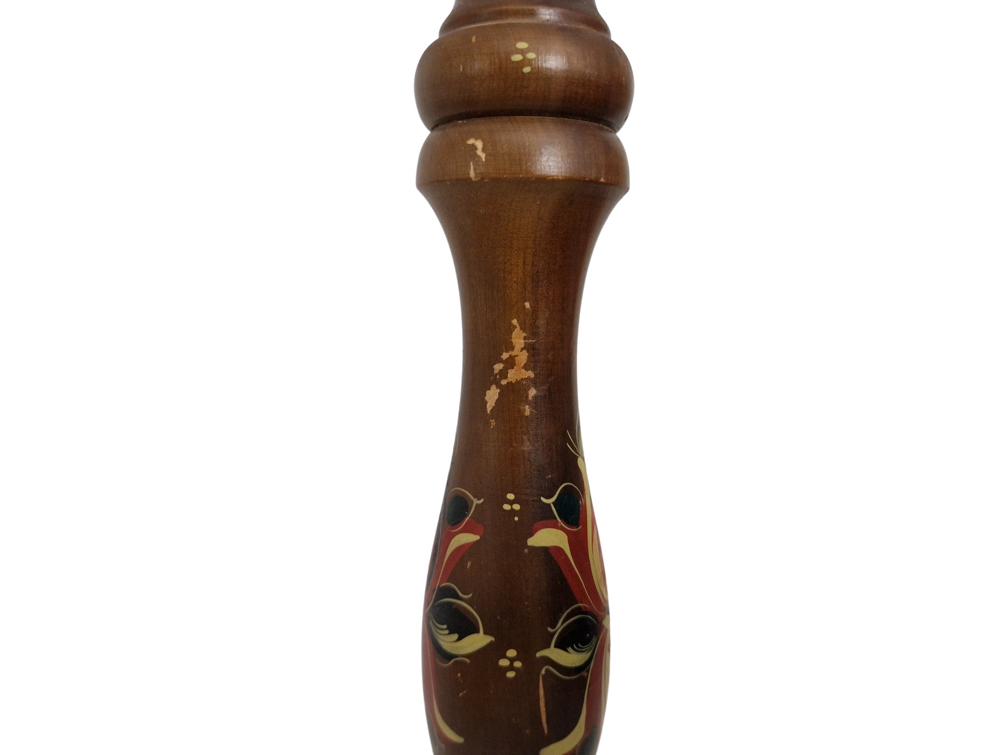 Wooden Italian Pepper Grinder Mill with Hand Painted Folk Art Flowers