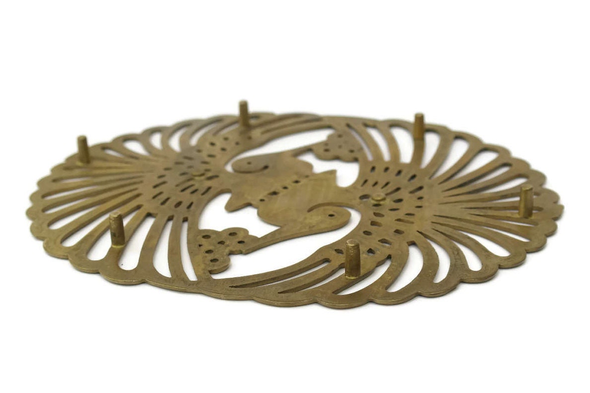 Vintage Brass Peacock Trivet Pot Rest.