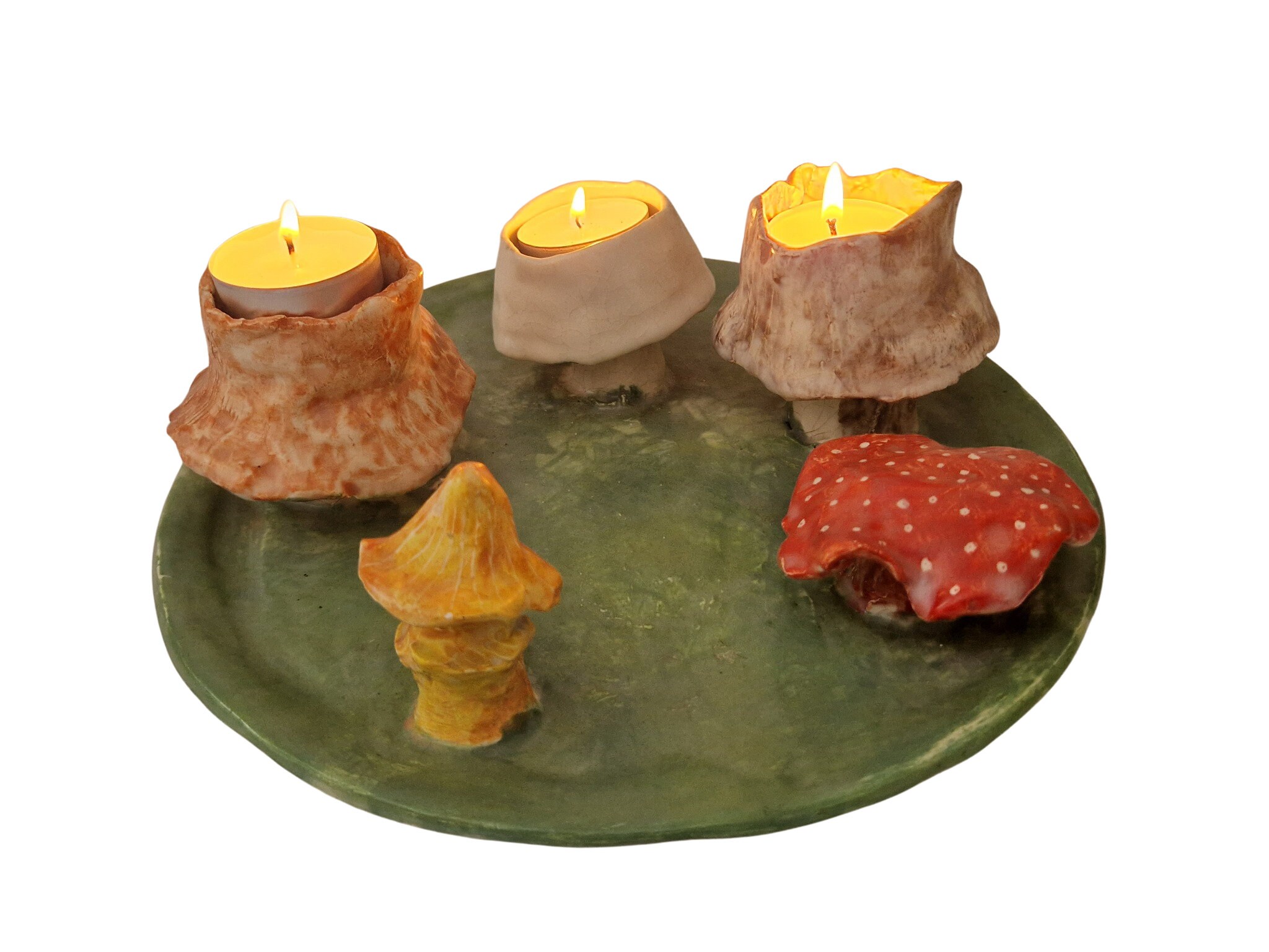 Pottery Mushroom Tealight Candle Holder Centerpiece, Hand Made Ceramic
