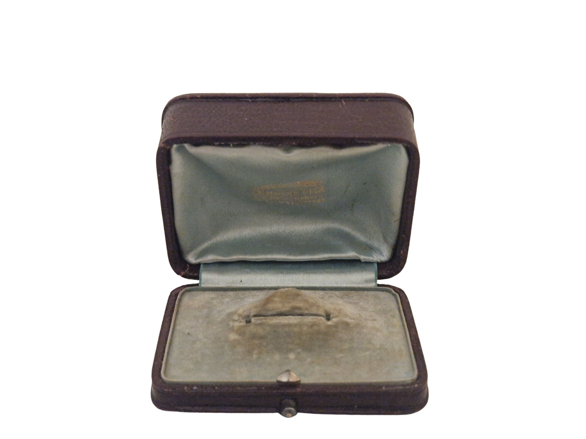 Antique French Leather Brooch Box with Crown and MSL Monogram Initials