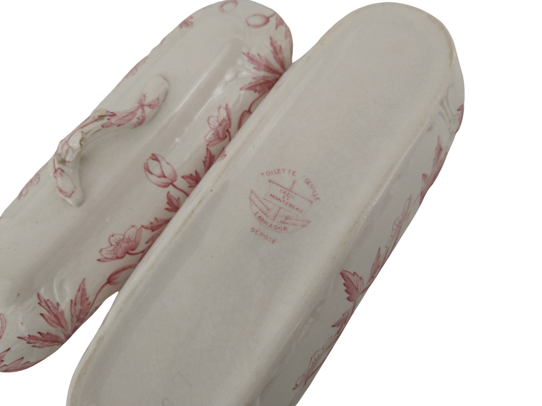 French Antique Ceramic Toothbrush Holder by Creil Montereau, Pink Bathroom Decor and Vanity