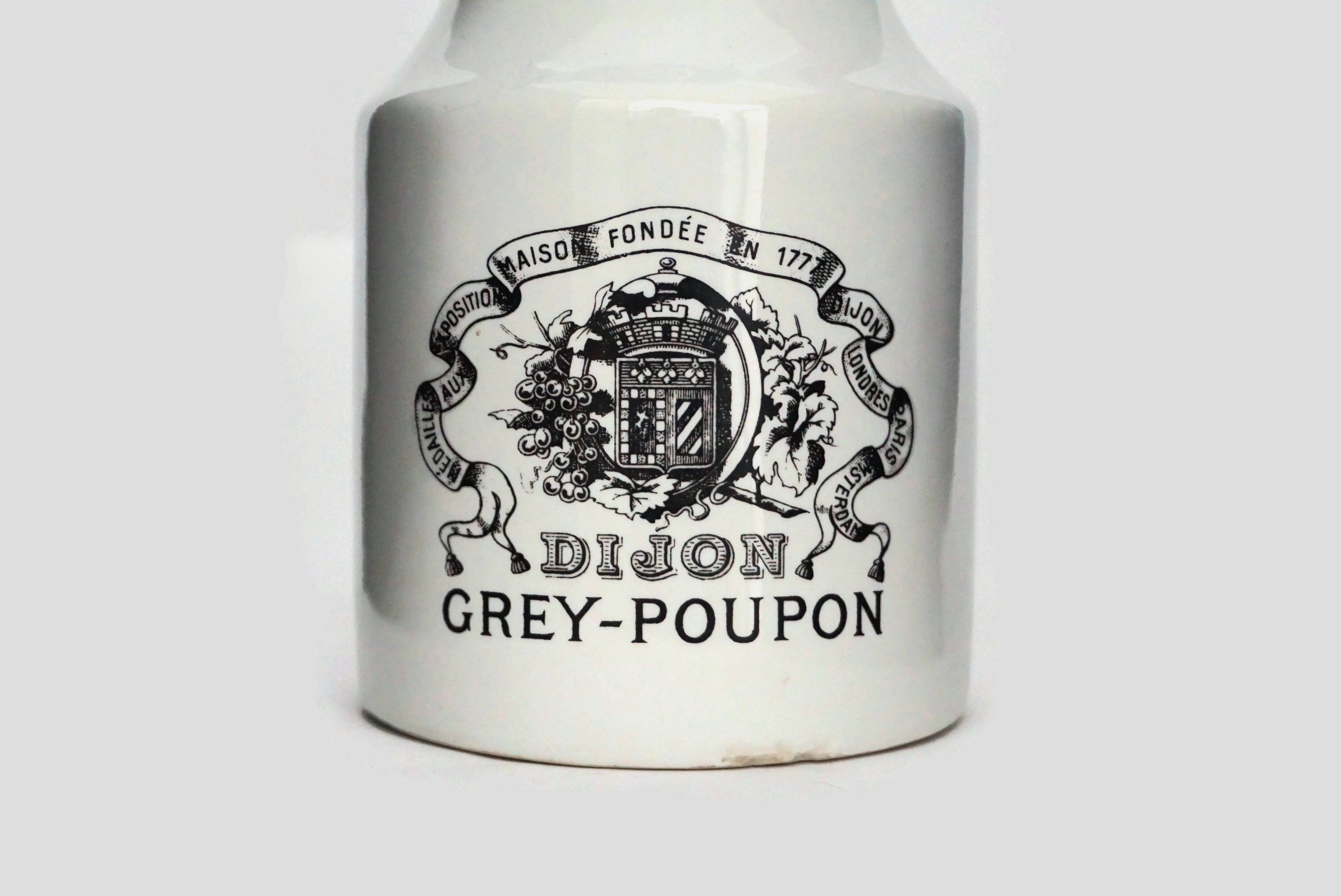 French Dijon Mustard Pot, Large Grey Poupon Advertising Ceramic Jar