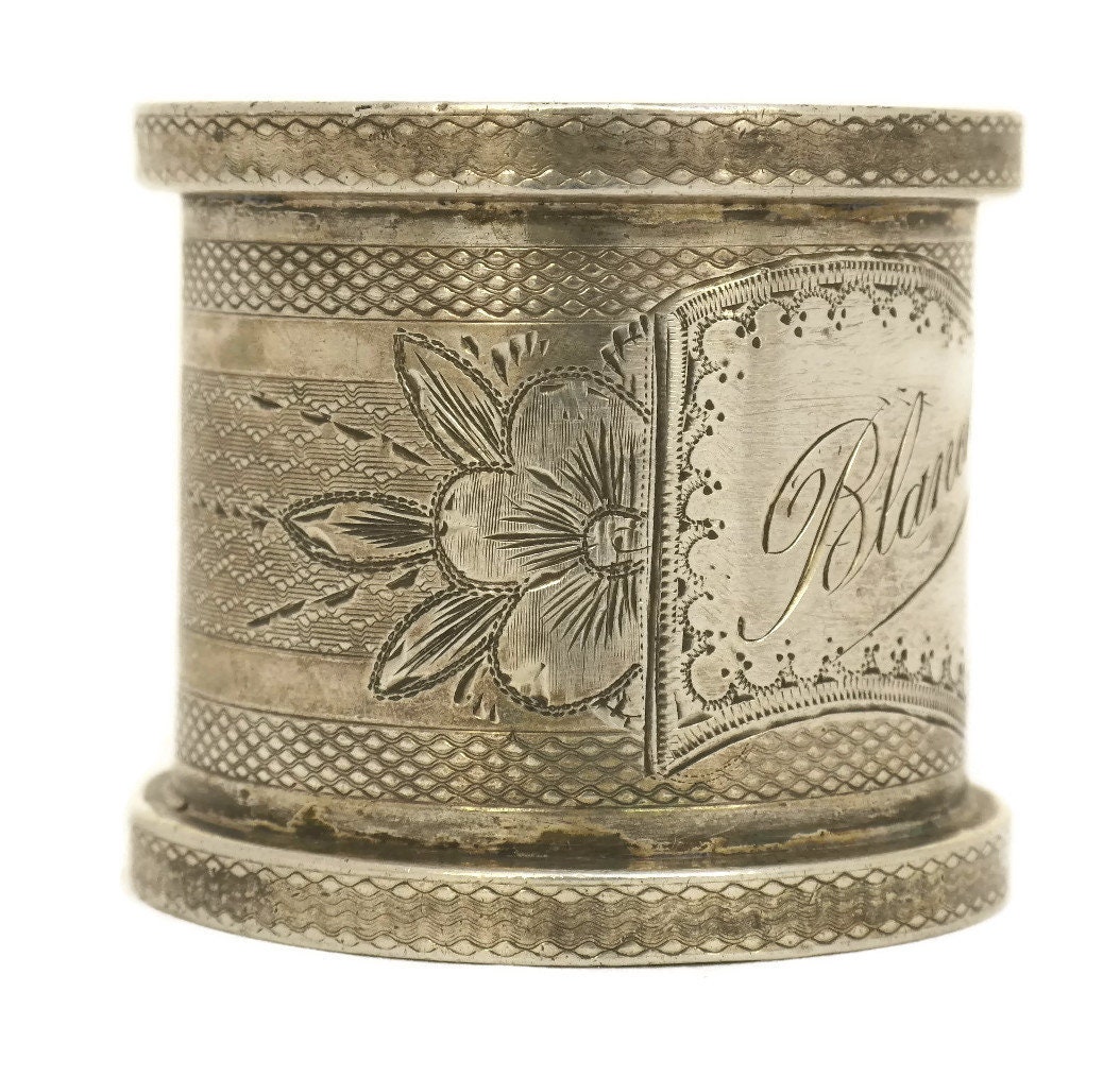 Antique Silver Plated Napkin Ring Engraved Blanche.