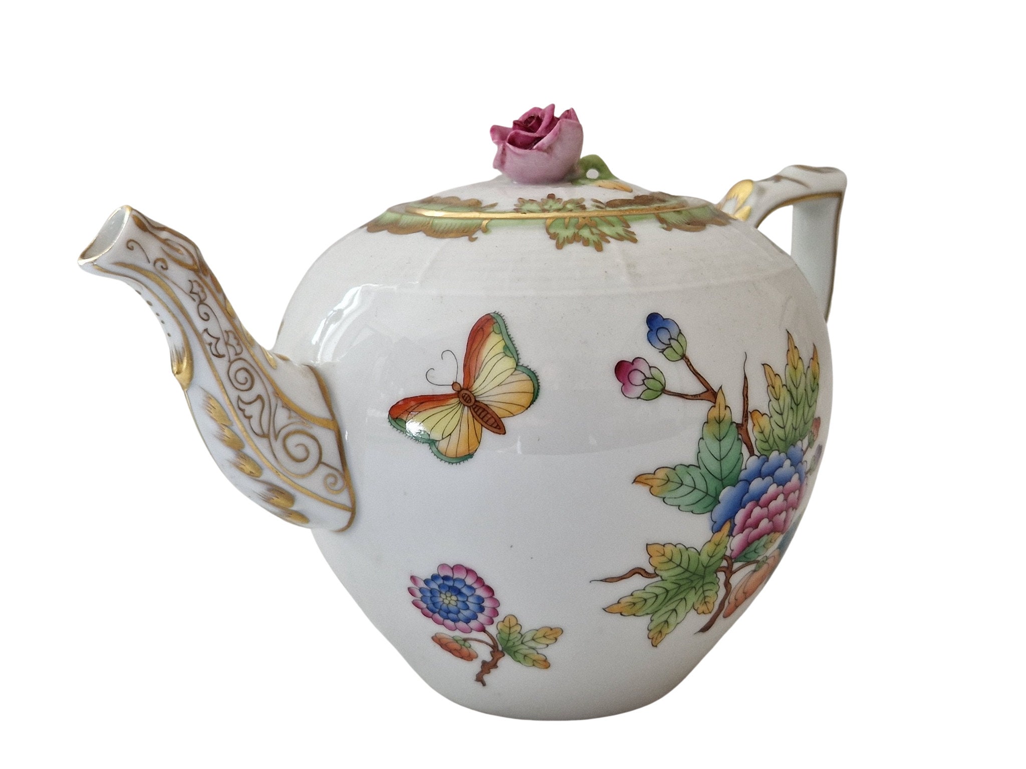 RESERVED for Jo. Herend Porcelain Queen Victoria Tea Pot with Rose Knob