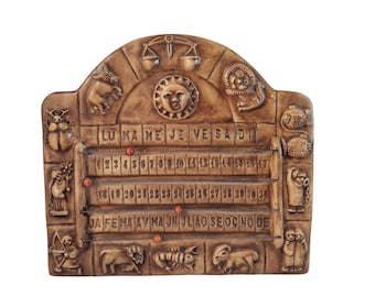 French Mural Perpetual Calendar with Zodiac Signs, Astrological Wall Hanging