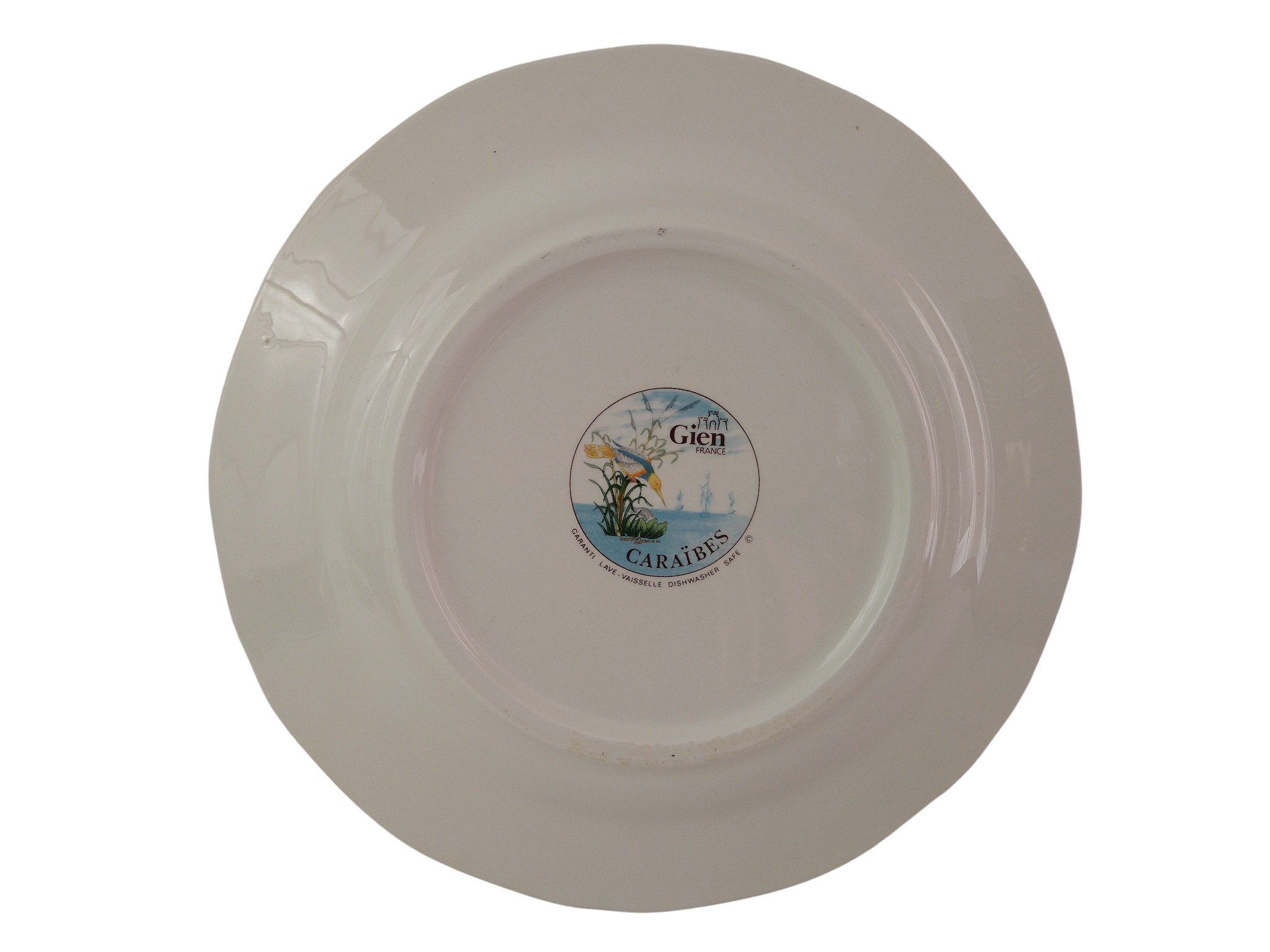 Vintage French Dinner Plate by Gien, Carabbean Pattern With Birds on