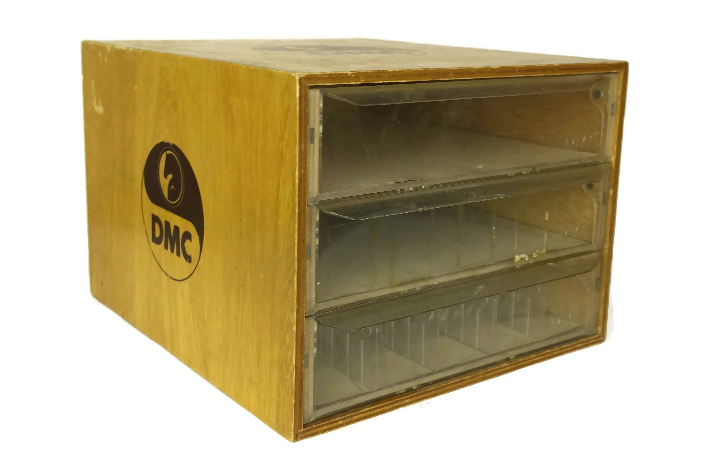 Craft Room Decor. Vintage DMC Floss Storage Box. Wooden Store Display