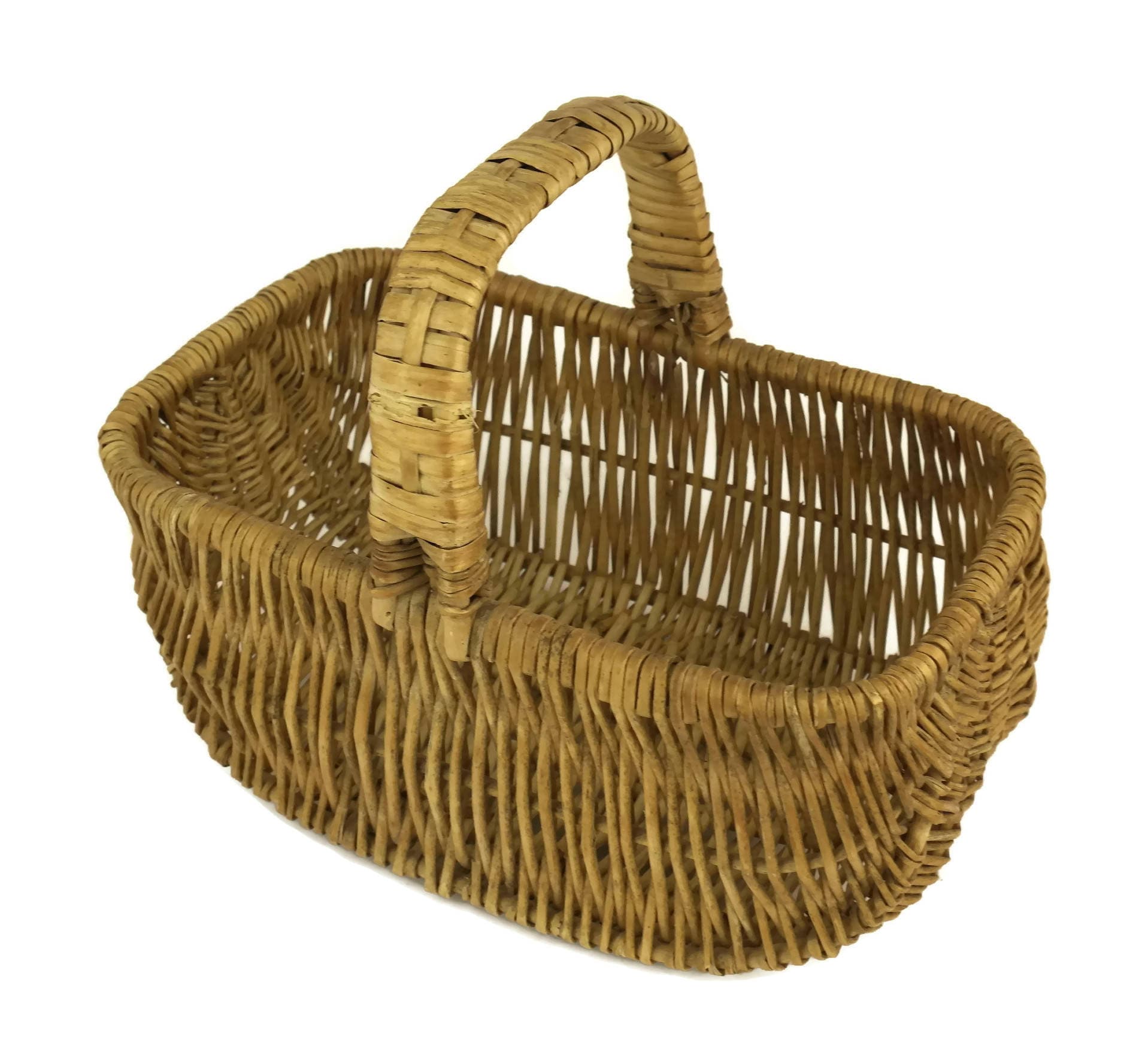 French Vintage Rustic Hand Woven Basket. Country Kitchen Decor. Gardening Gift.