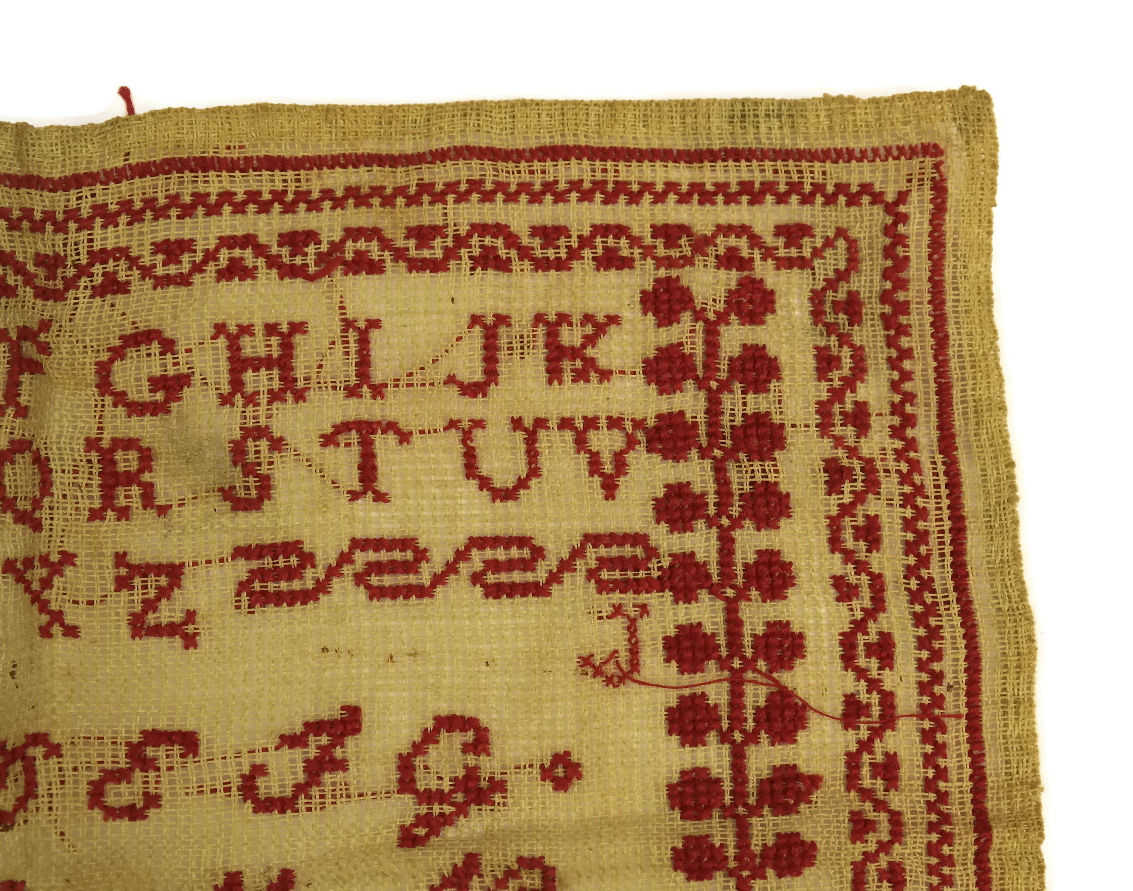French Cross Stitch Sampler. Antique Redwork Alphabet ...