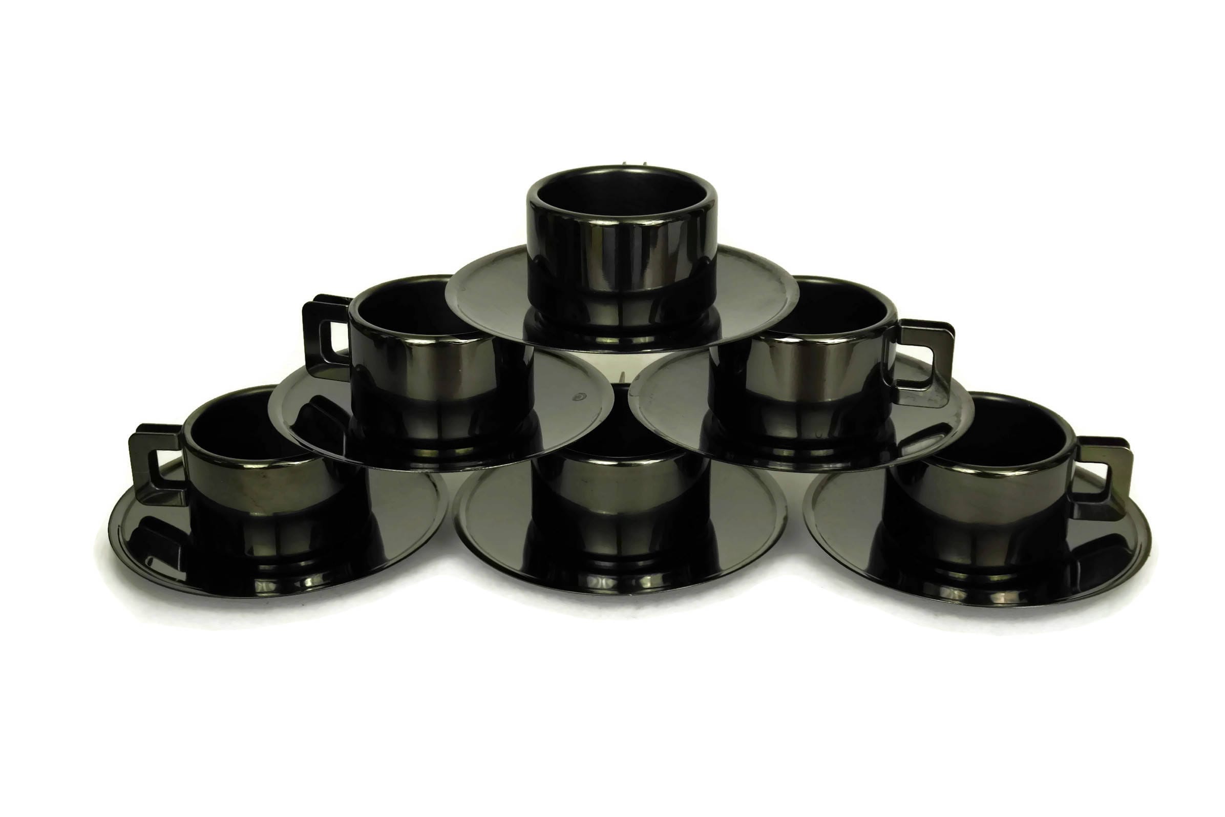 Metal Espresso Coffee Cups with Saucers, Set of 6, Casalinghi Italian