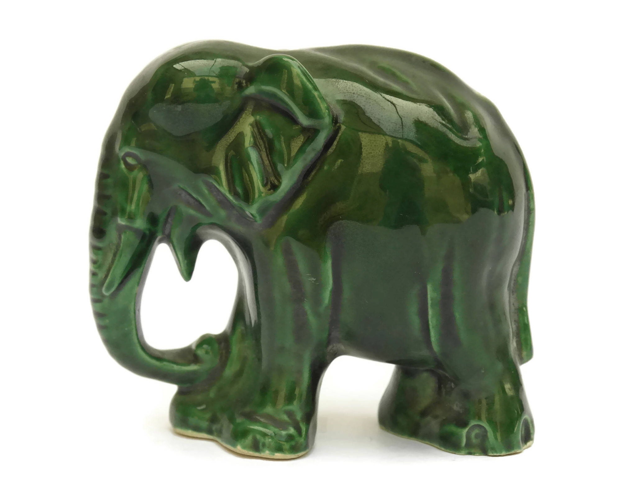 Vintage French Pottery Elephant Coin Bank. Green Majolica Elephant ...