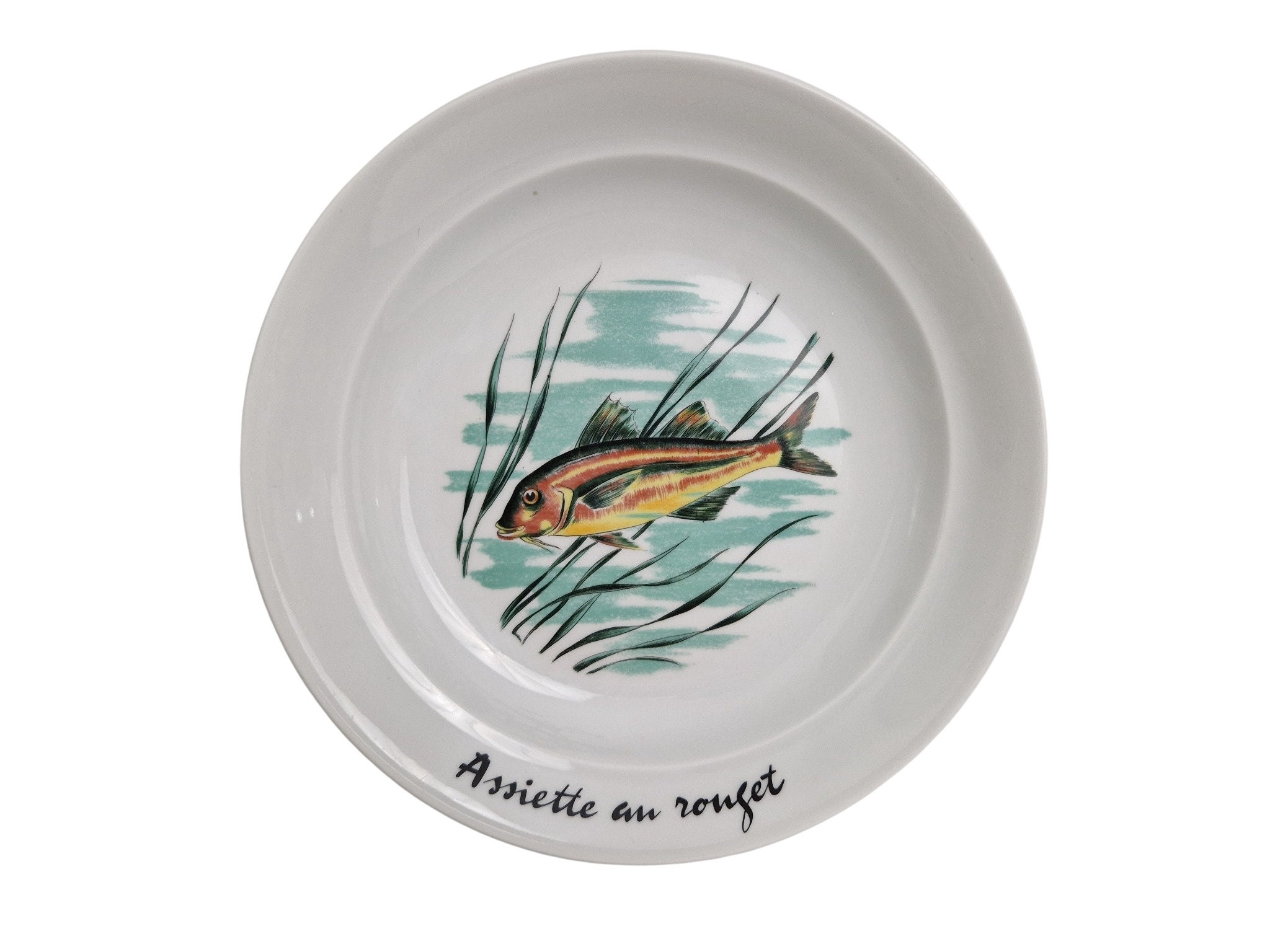 French Porcelain Fish Plates by PILLIVUYT, Set of 4, Bouillabaisse