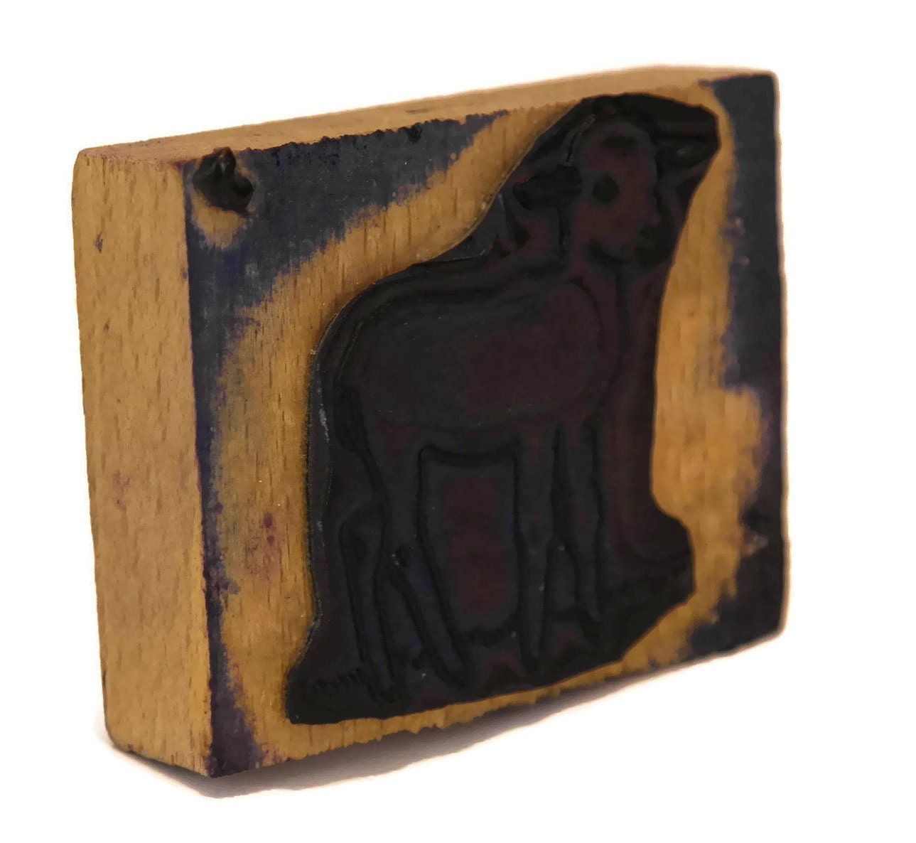 Lamb Rubber Stamp Wood Print Block.
