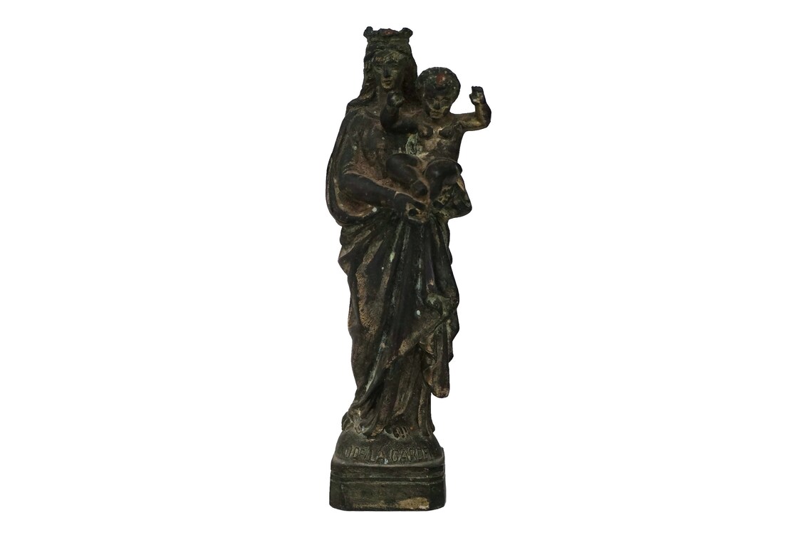 Antique Virgin Mary and Jesus Statuette Notre Dame de La image 0