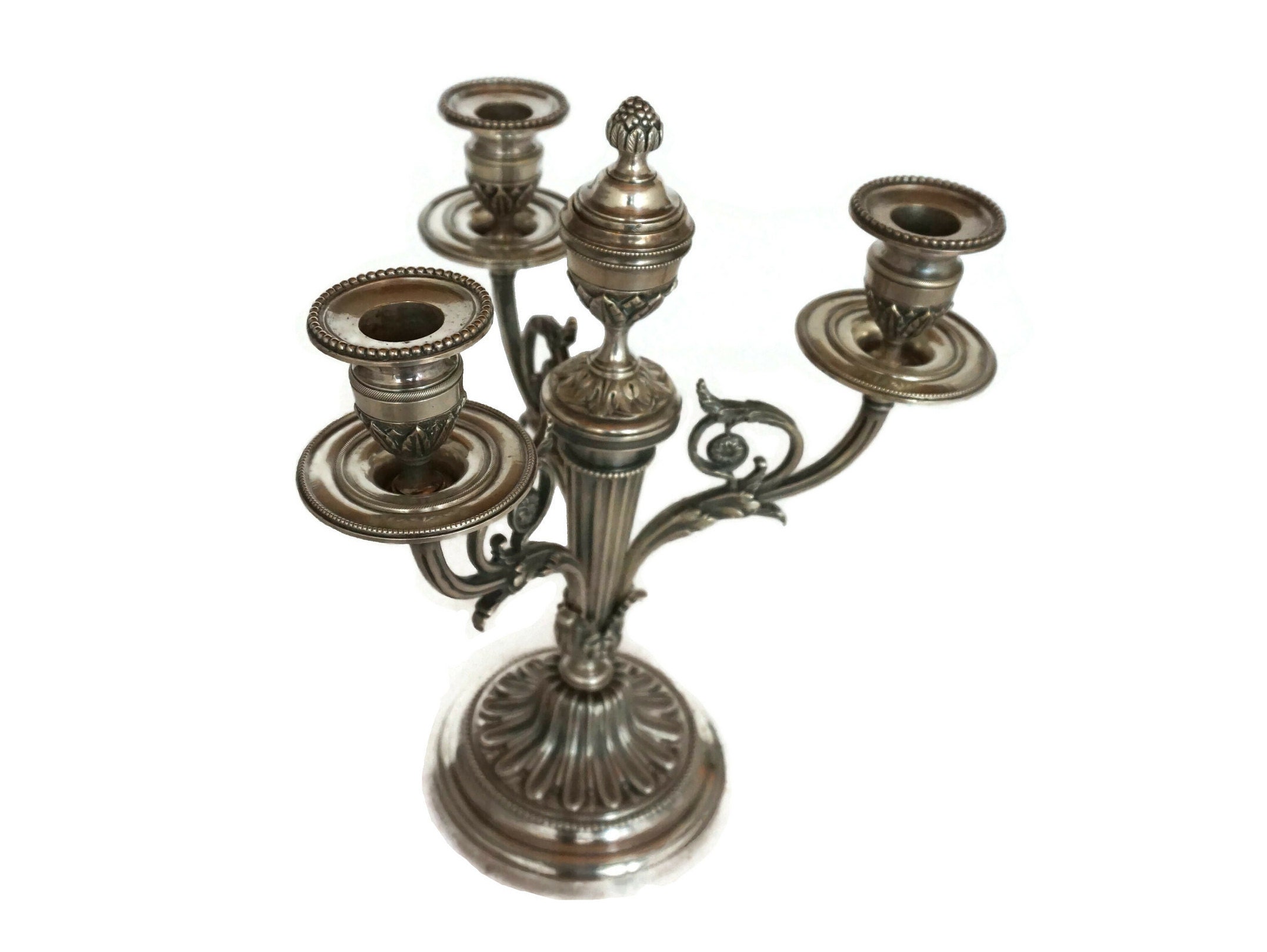 Pair of bronze silver-plated Louis Seize candlesticks - six