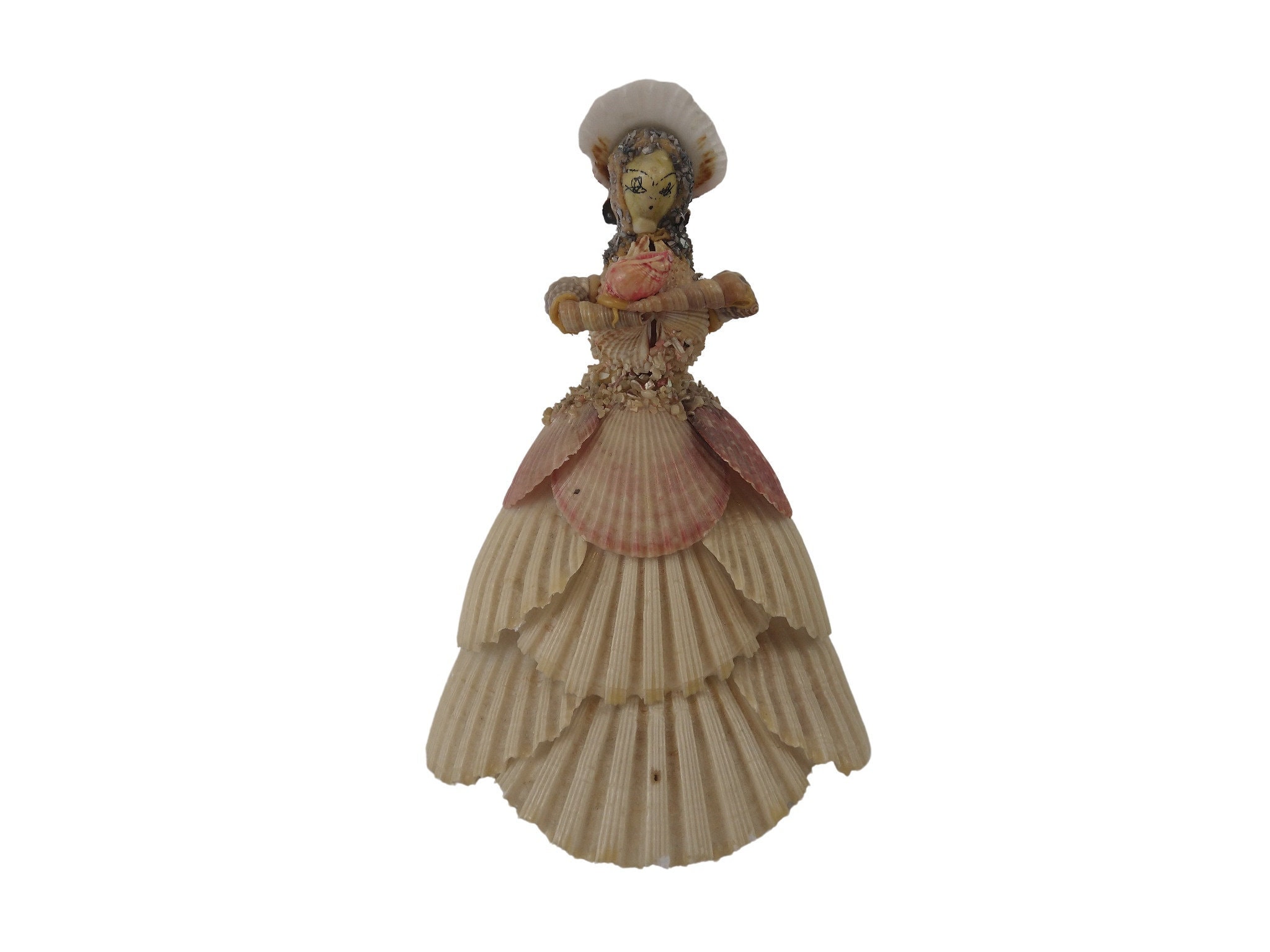 Vintage Sea Shell Lady Figurine, French Seashell Art Souvenir, Victorian  Woman Doll