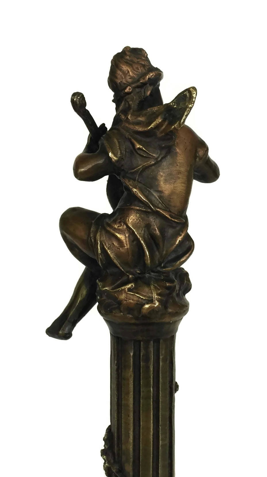 French Vintage Bronze Cherub Statuette, Angel Figurine Playing Musical Instrument