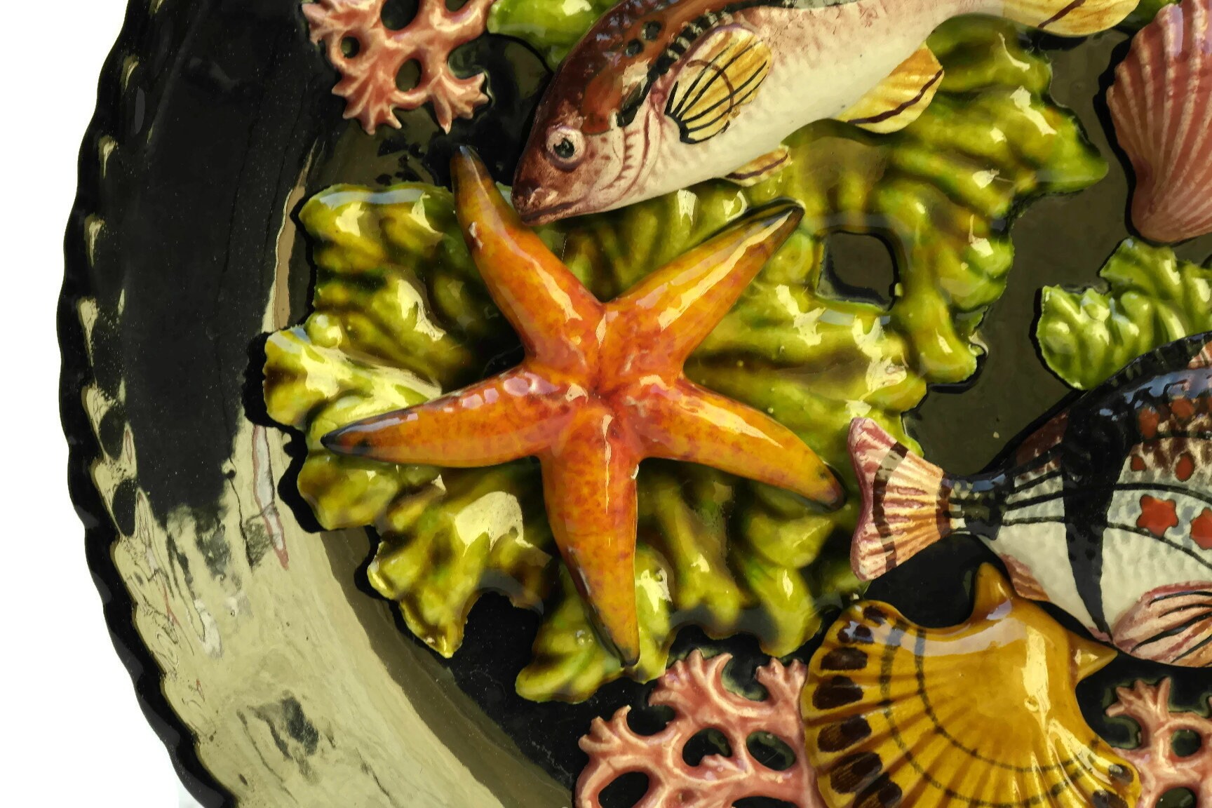 Black Mid Century Ceramic Fish Wall Hanging Plate.