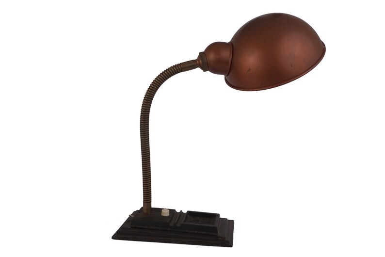 Art Deco Gooseneck Lamp with Cast Iron Stand, Desk and Table Top Light