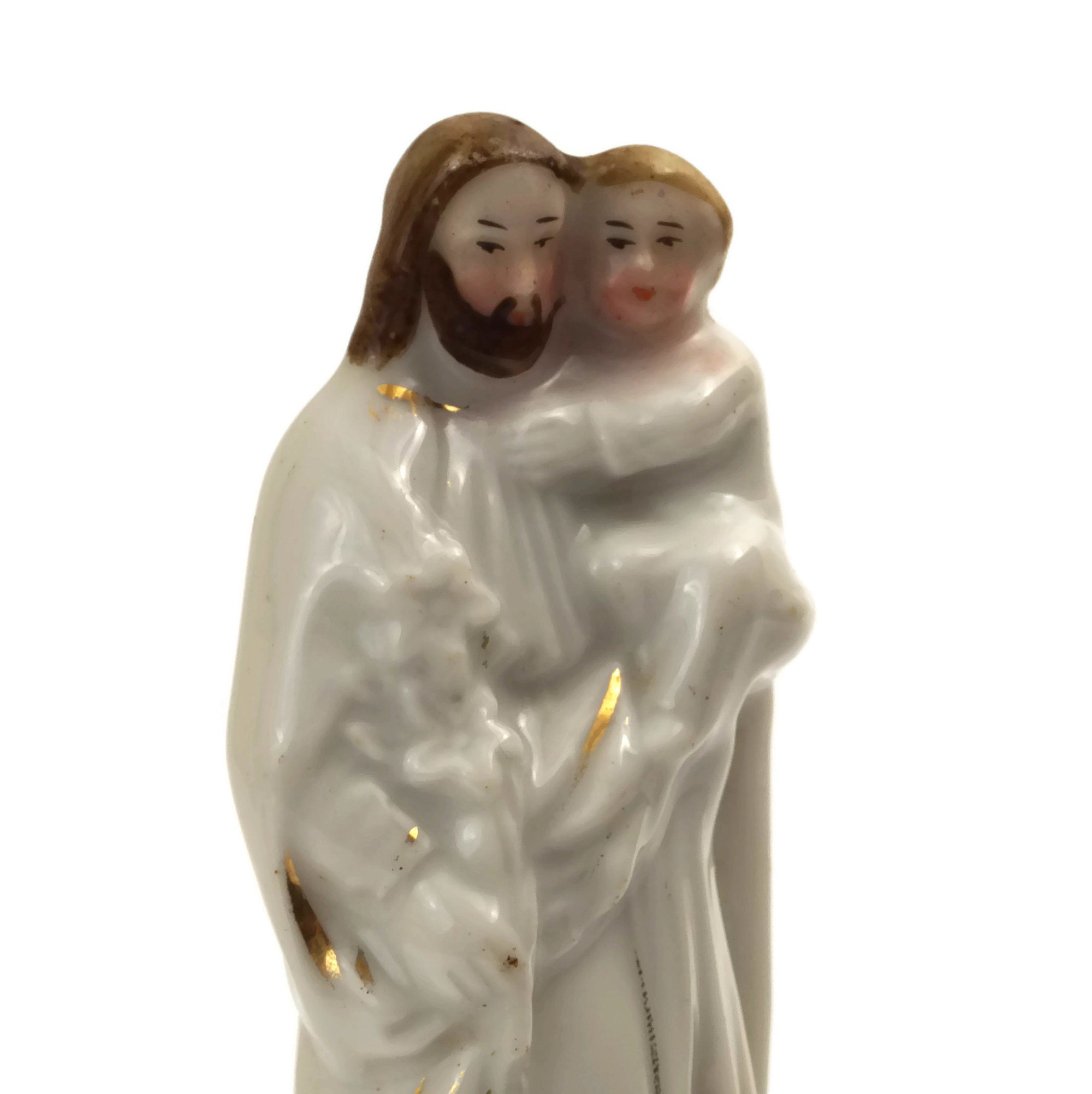 Saint Joseph and Jesus Porcelain Statuette, Antique French Miniature