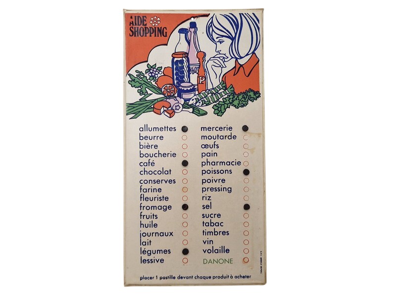 1970s French Kitchen Shopping List Reminder Board, Retro Vintage Wall Hanging Memo Plaque image 1