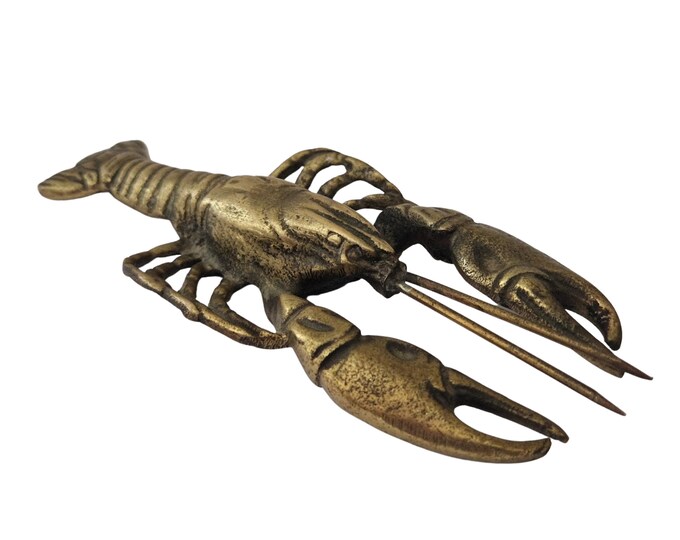 French Brass Lobster Figurine, Seafood Ornament, Nautical Gifts and Beach House Decor