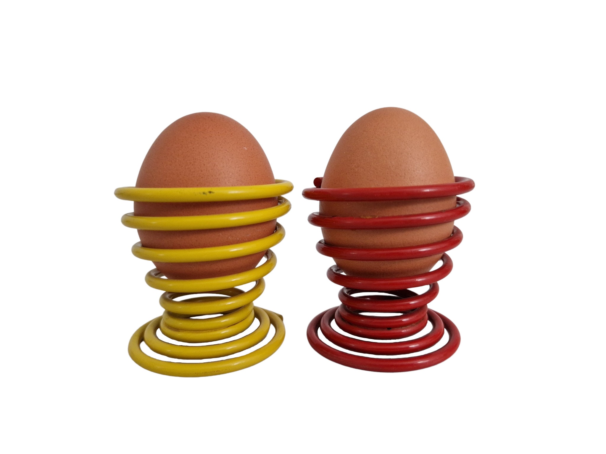 1980s Metal Spiral Spring Egg Cup Holders, Set of Two