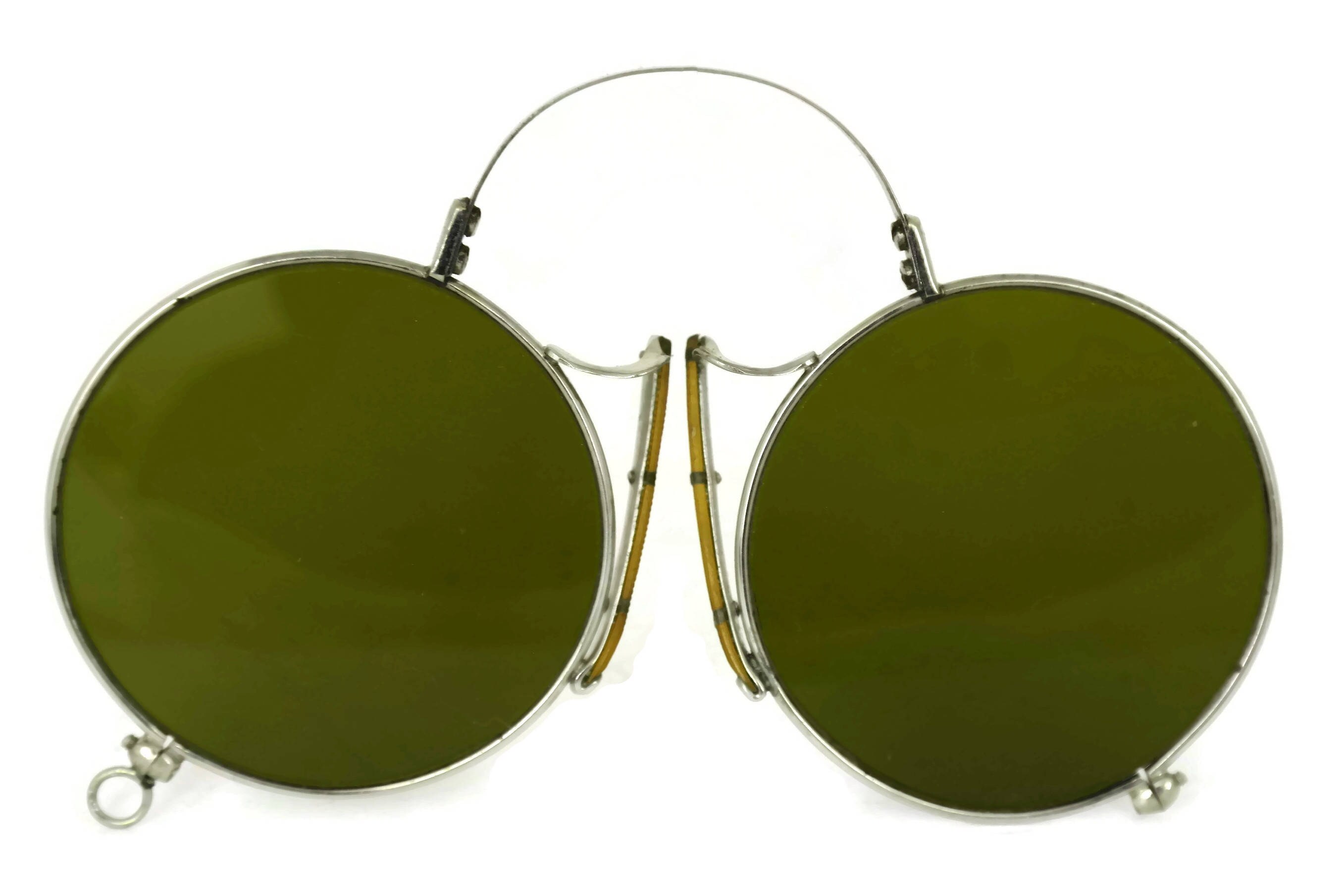 Antique Pince Nez Sunglasses. French Clip on Eye Glasses. Steampunk Wire Rimmed Spectacles.