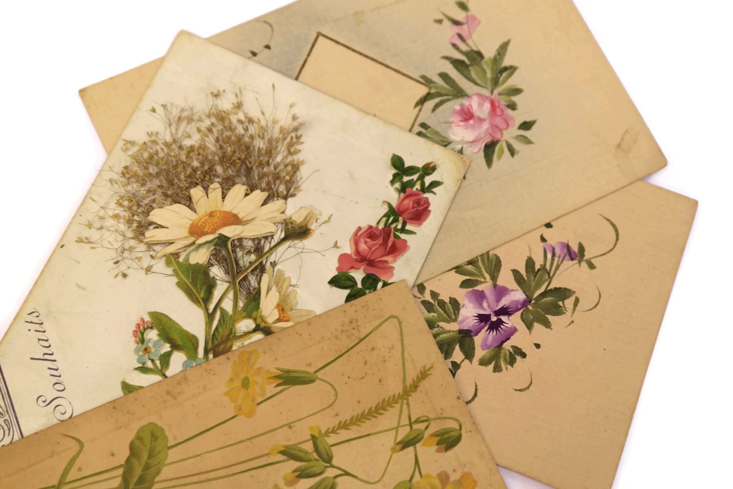 Antique French Flower Postcards. Hand painted Postcards. Antique French ...