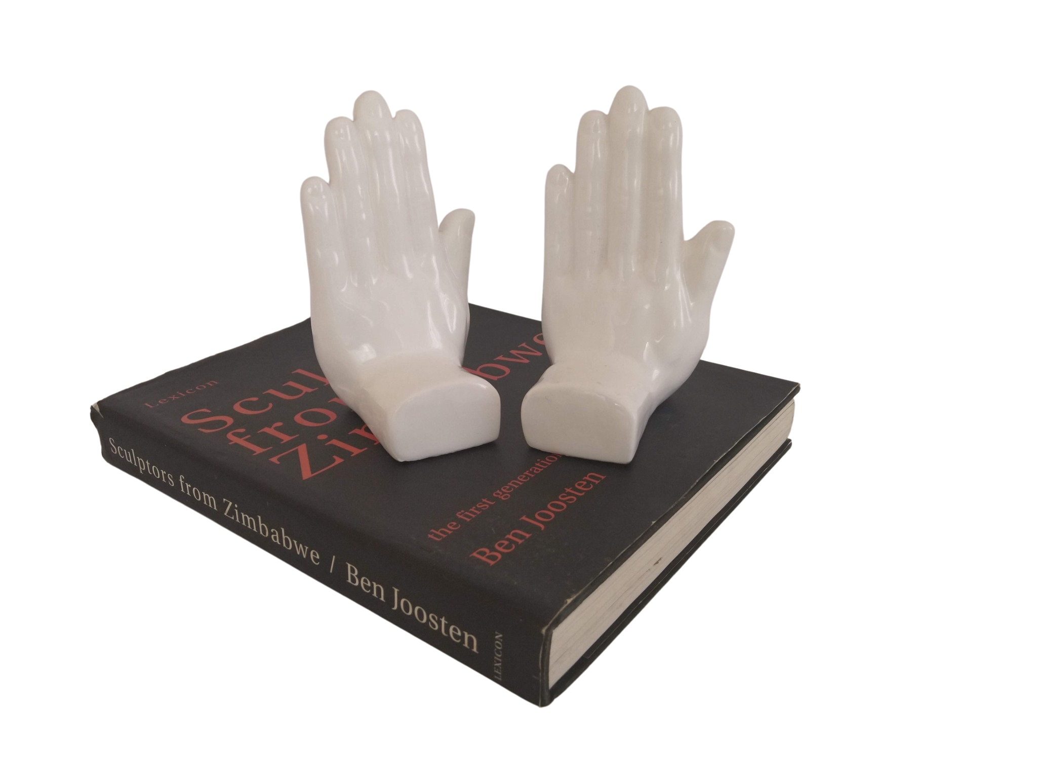 White Ceramic Hand Figurine Bookends, Vintage Anatomy Sculpture