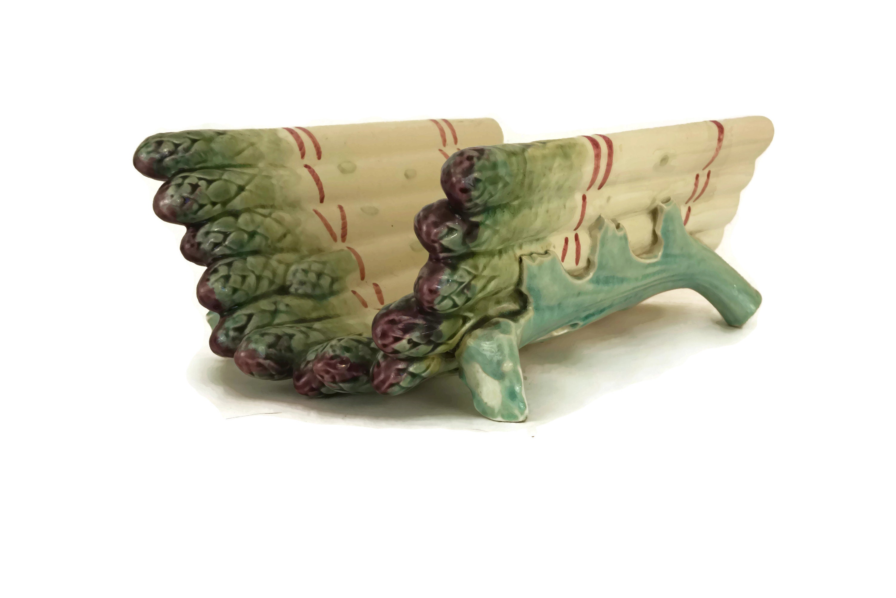 Antique Asparagus Server Platter, French Majolica Cradle and Drainer