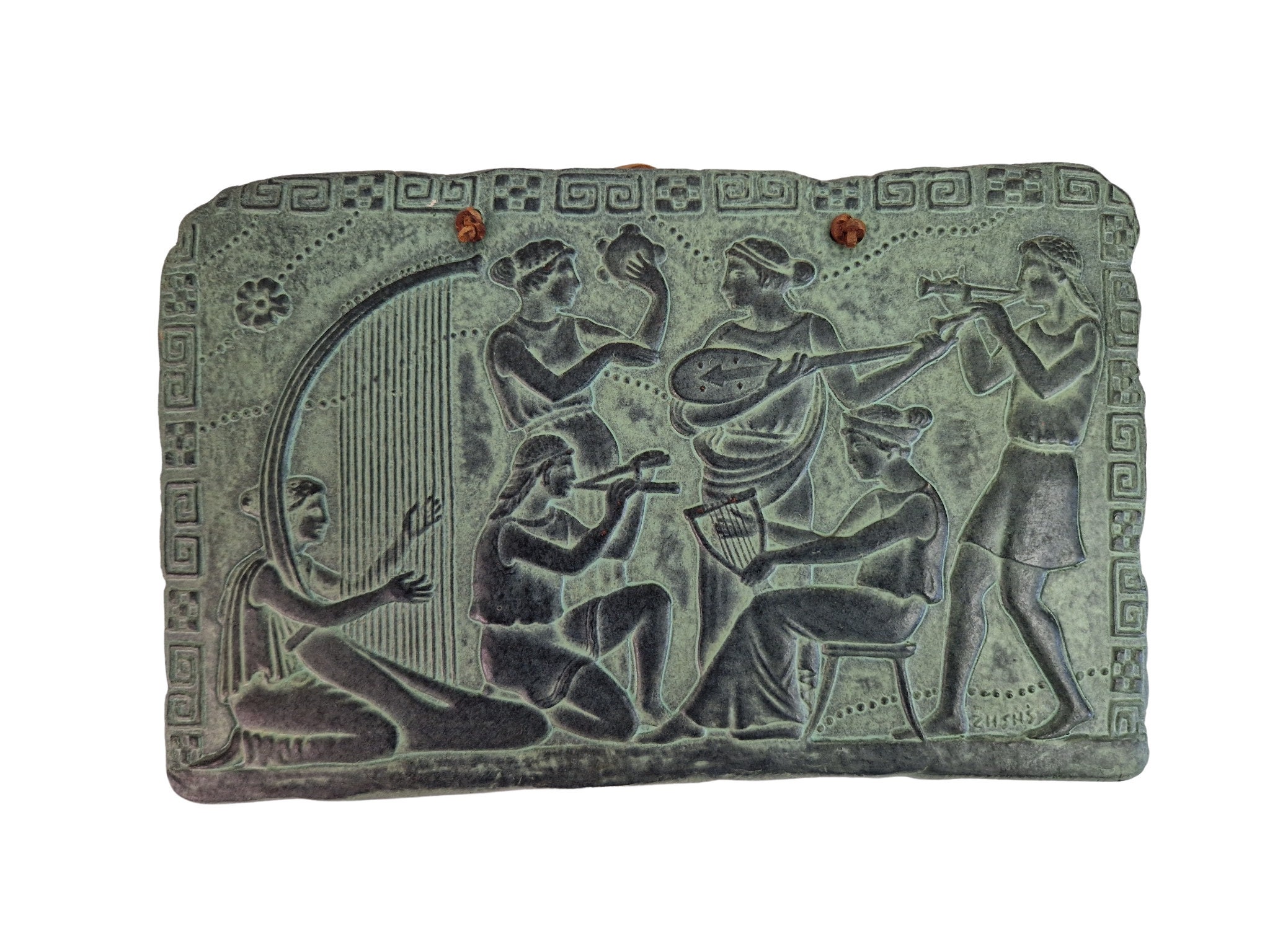Ancient Greek Style Wall Hanging with Musicians, Ceramic Plaque with