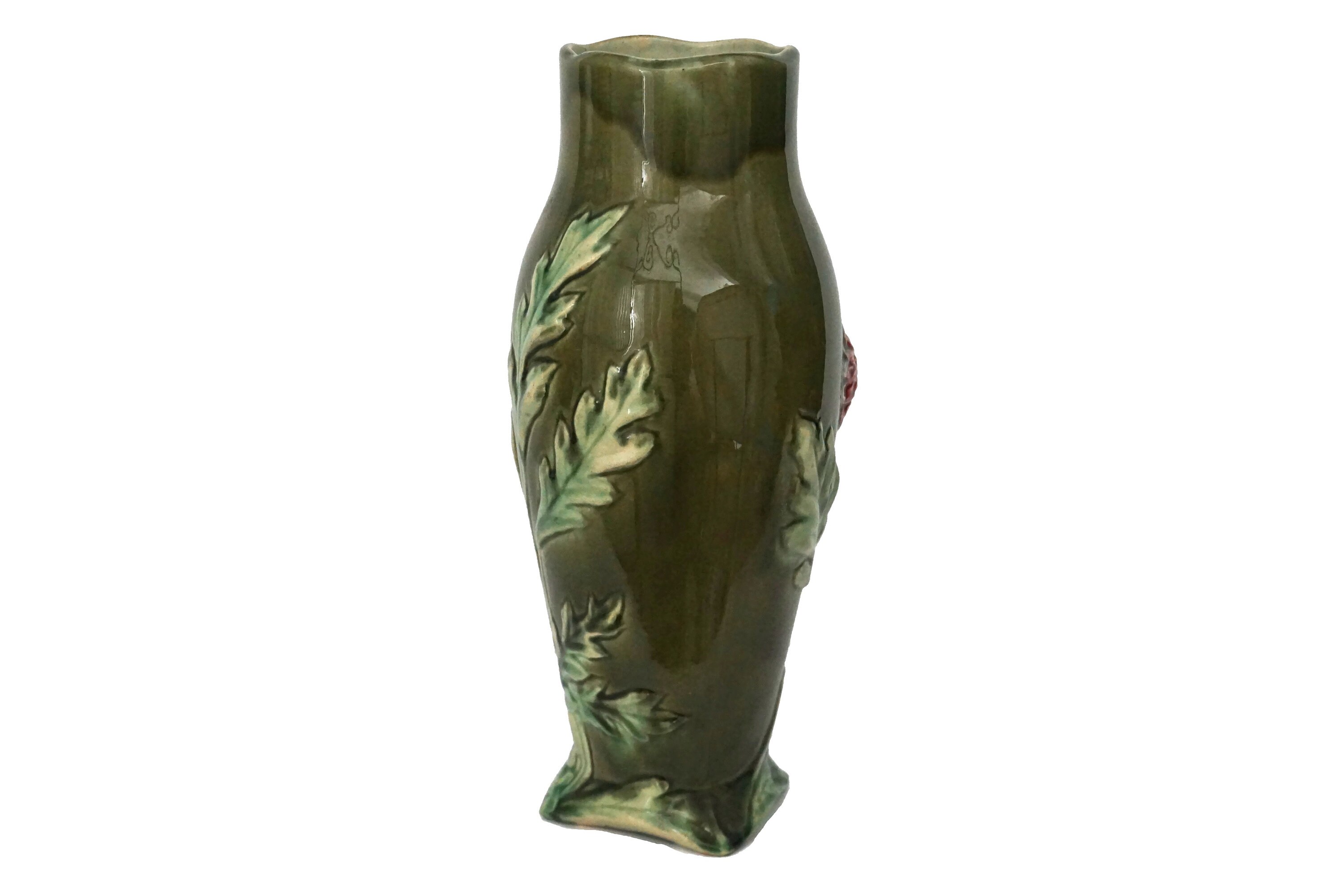 Art Nouveau Majolica Chrysanthemum Vase, Antique French Ceramic Flower
