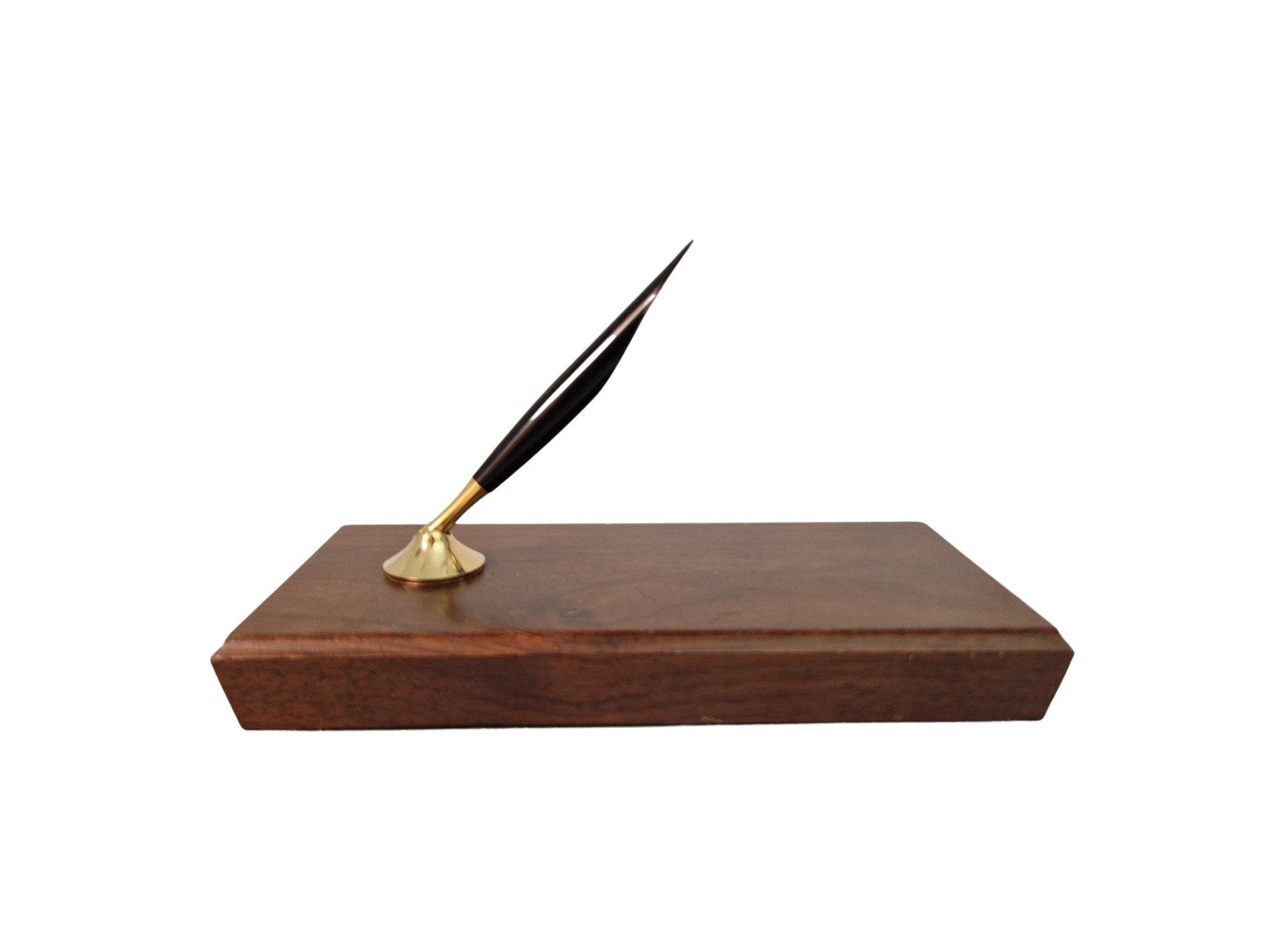 Mid Century Teak Pen Holder, Quill Fountain Pen Display Stand