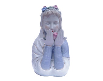 Virgin Mary Porcelain Bust Statue, Roses Crown Madonna Figure