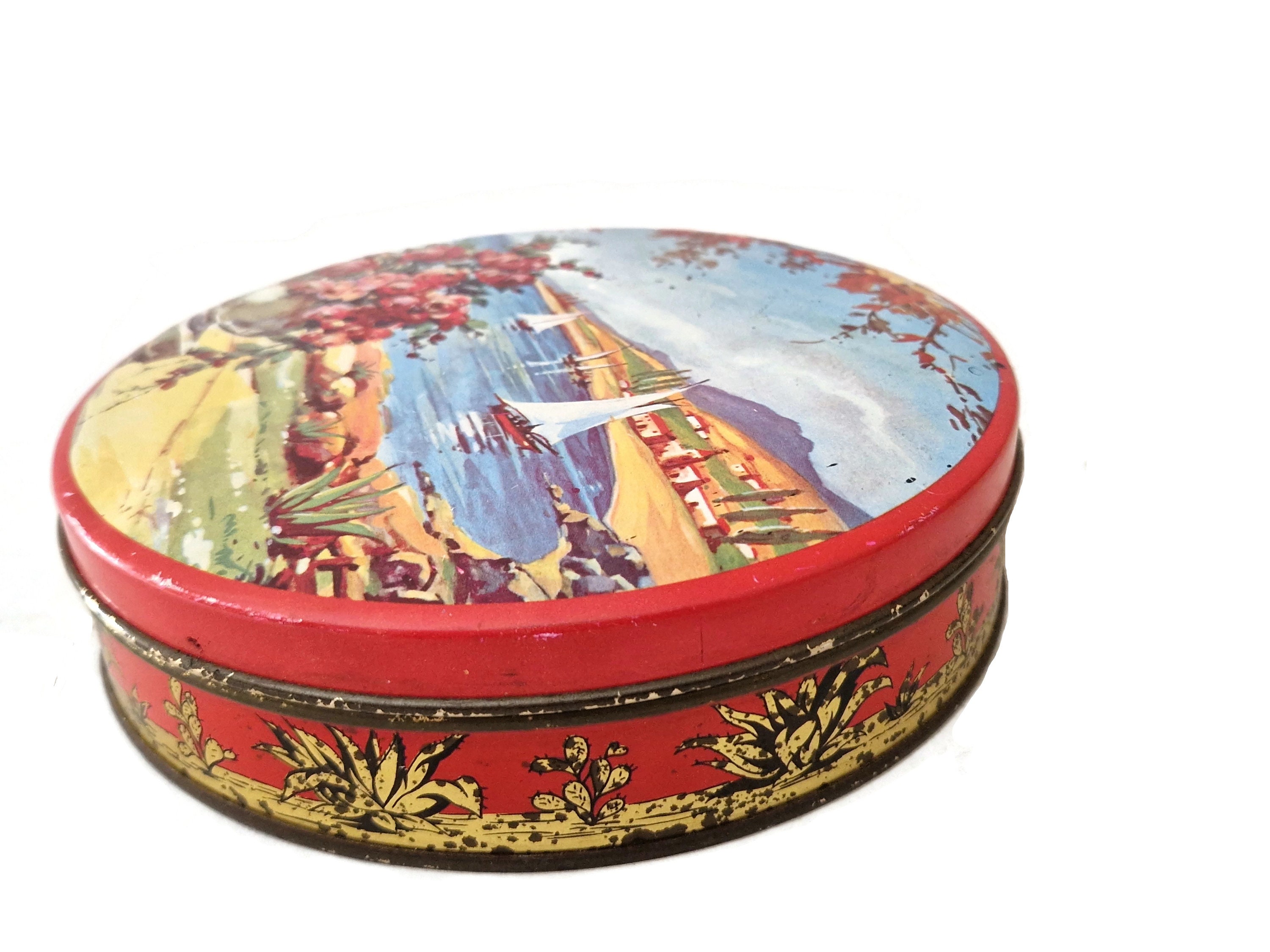 Vintage French Candy Tin Box with Sailing Boats and Mediterranean